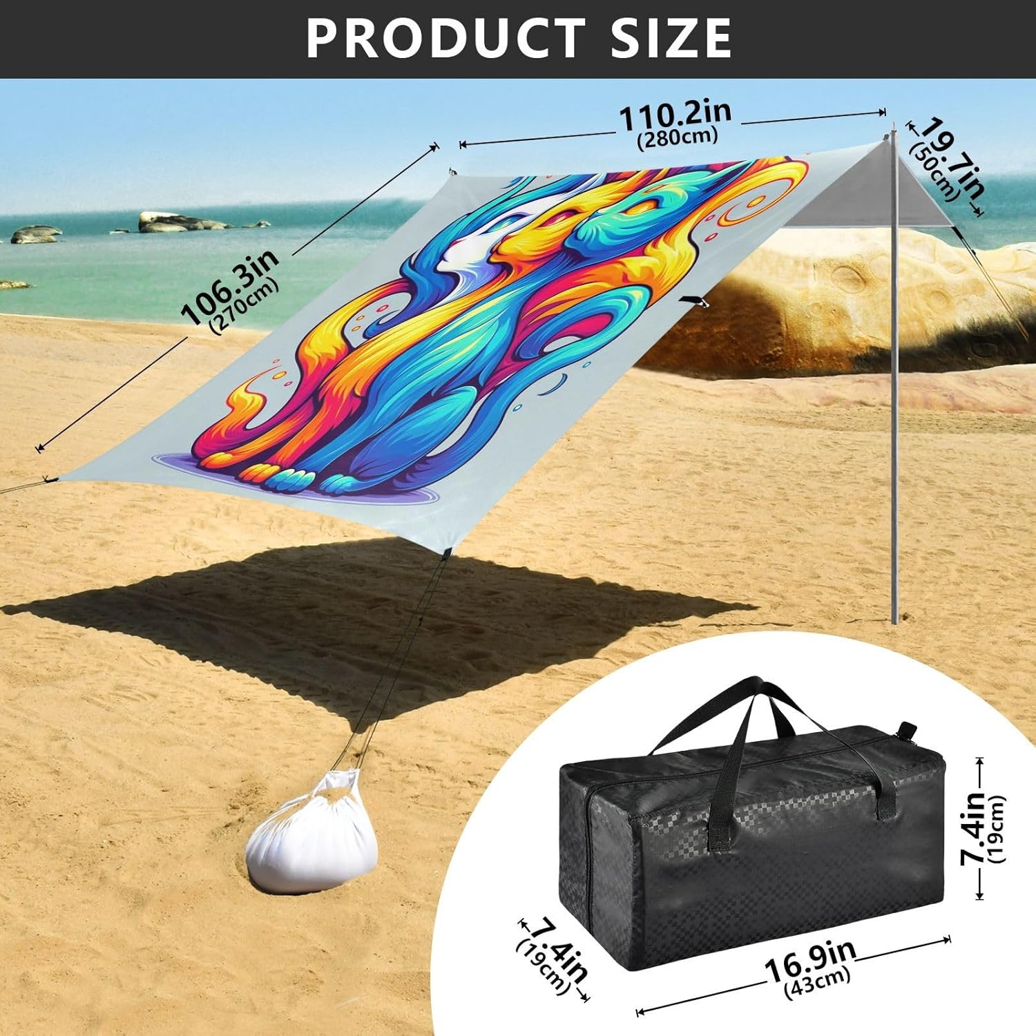 ALAZA Cat Witchy Beach Tent Sun Shelter UPF50+ Protection Beach Shade Canopy w/ 4 Sandbags for Outdoor Camping, Fishing, Backyard Fun, Picnic, 10x9 ft