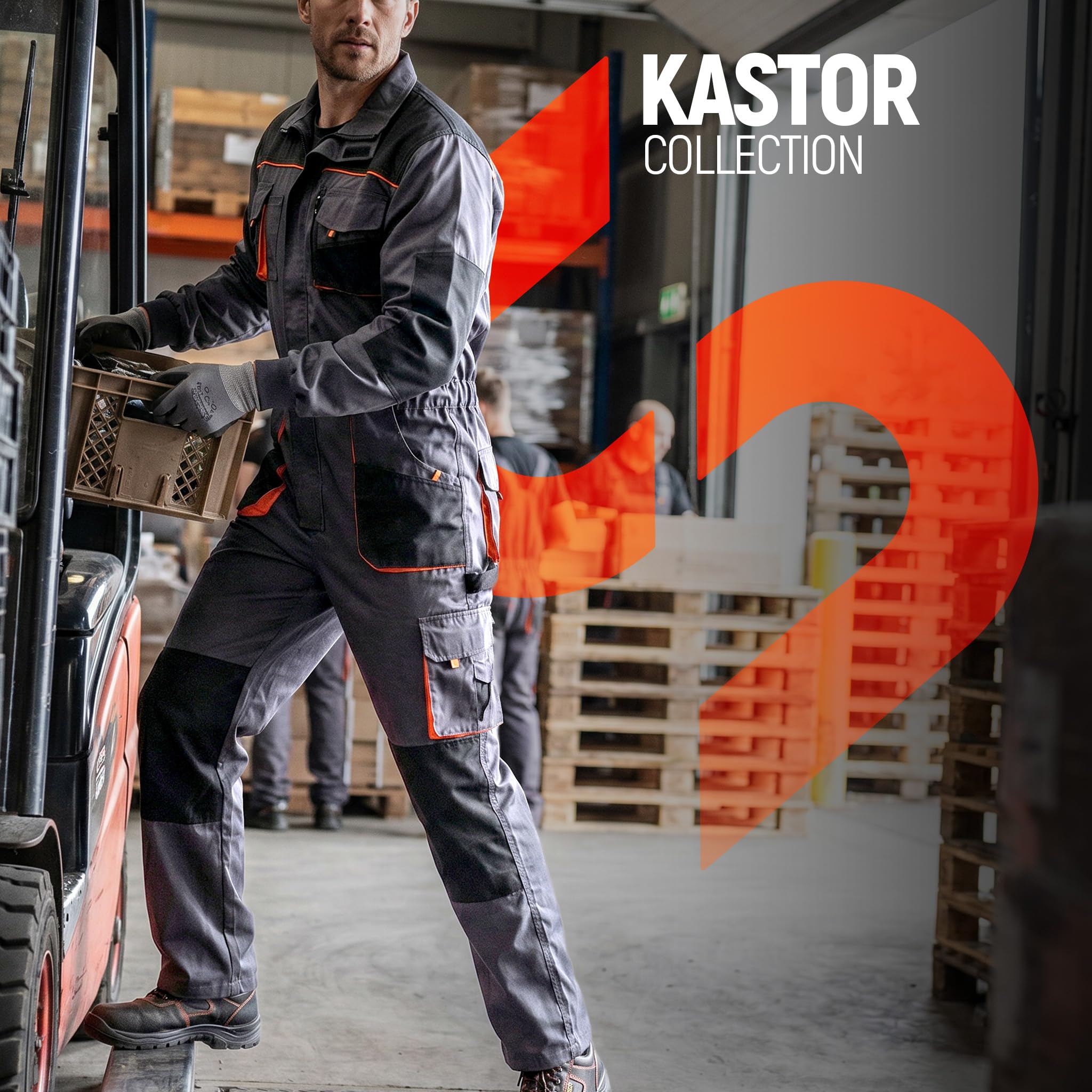 Stenso Kastor - Tuta da Lavoro con molteplici Tasche - Grigio/Nero/Arancione - Uomo
