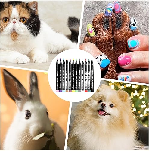 Miniatura 6 de Juego de colores de uñas para mascotas, esmalte de uñas seguro para perros, 12 crayones de uñas inodoros | Bolígrafos de esmalte de secado rápido,