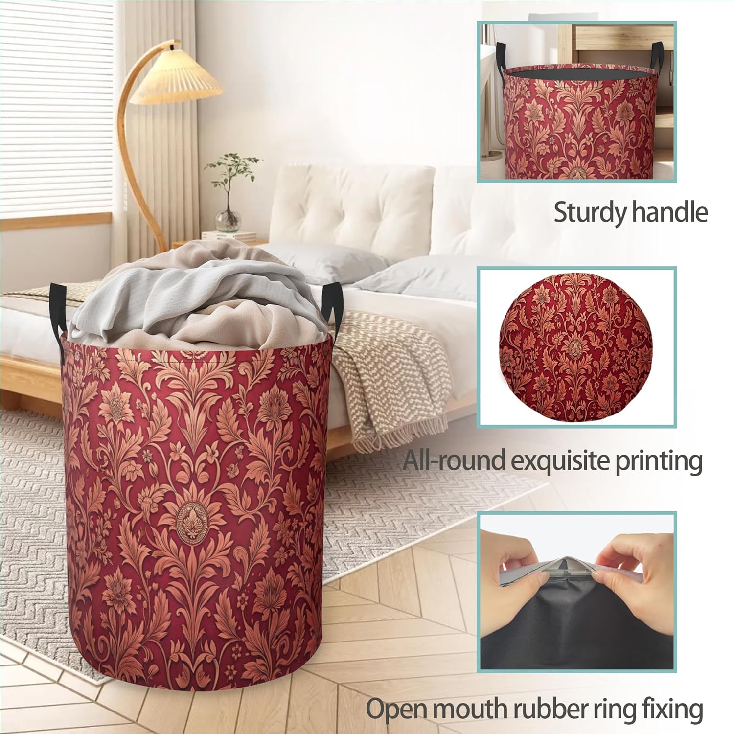 Luxury Jacquard Laundry Basket With Handles Tote Bag Oxford Cloth Funny Laundry Hamper Clothes Storage Bucket Toy Organizer 16" X 20.8"For Bathroom/Laundry/Bedroom