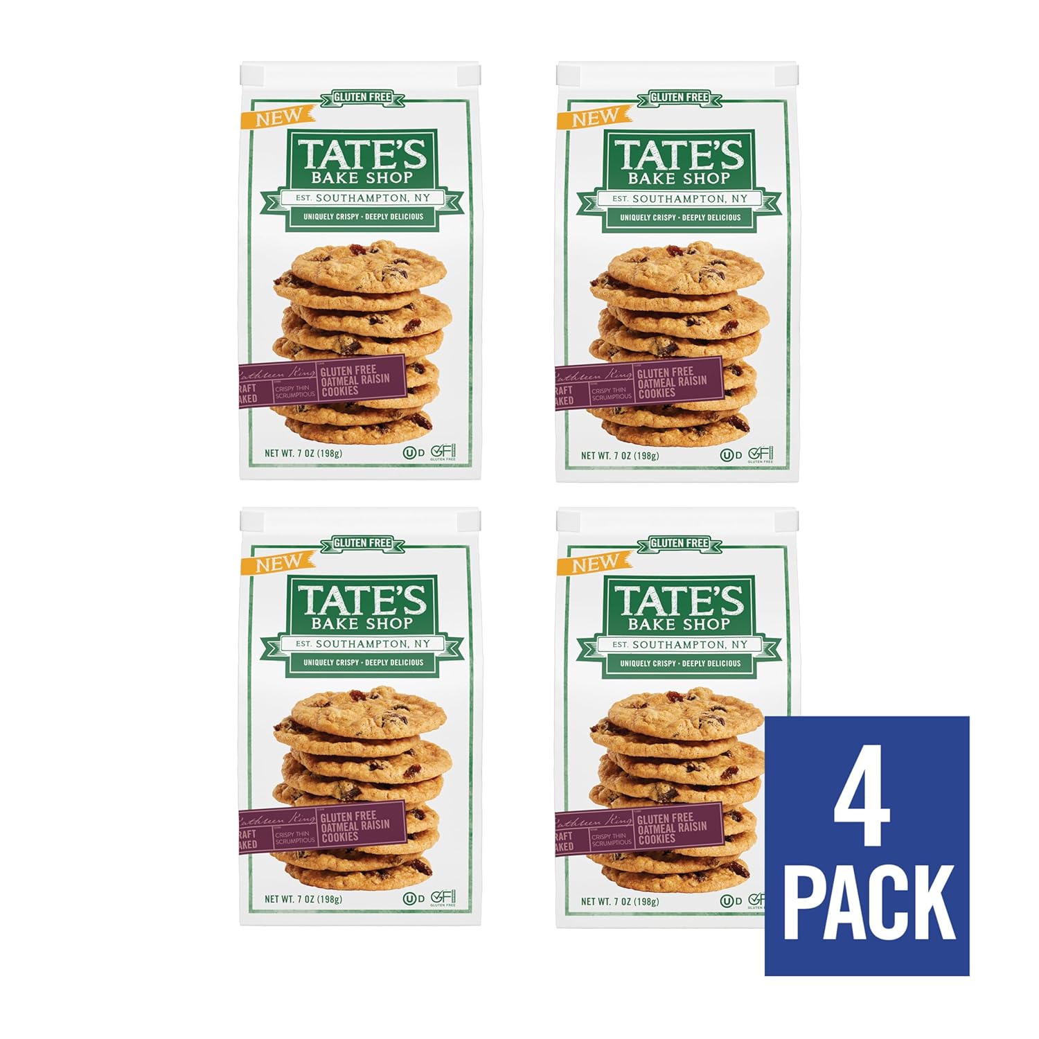 Tate's Bake Shop Gluten Free Oatmeal Raisin Cookies, 4-7oz Bags