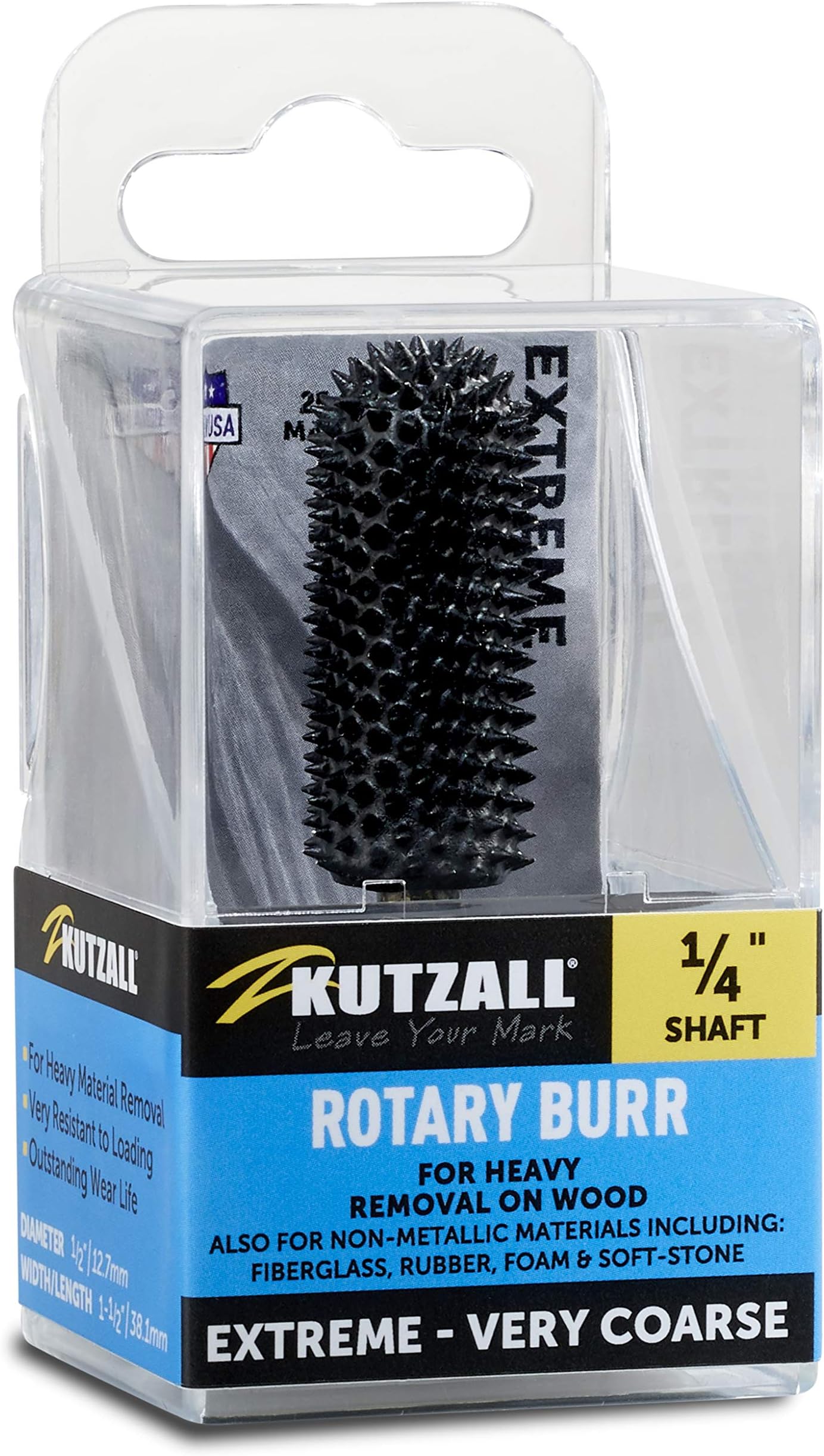 Extreme Ball Nose Burr, 1⁄4" Shaft, Very Coarse - Woodworking Attachment for Bosch, DeWalt, Milwaukee, Makita. Abrasive Tungsten Carbide, 3⁄8" (9.5mm) Dia. X 1-1⁄2" (38.1mm) Length BNX-12X112C