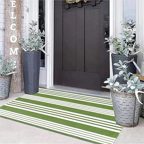 Miniatura 7 de Tapete para exteriores, rayas verdes y blancas, lavable a máquina, para interiores, porche, sala, entrada, habitación, para usar escalonado, 24 x 51