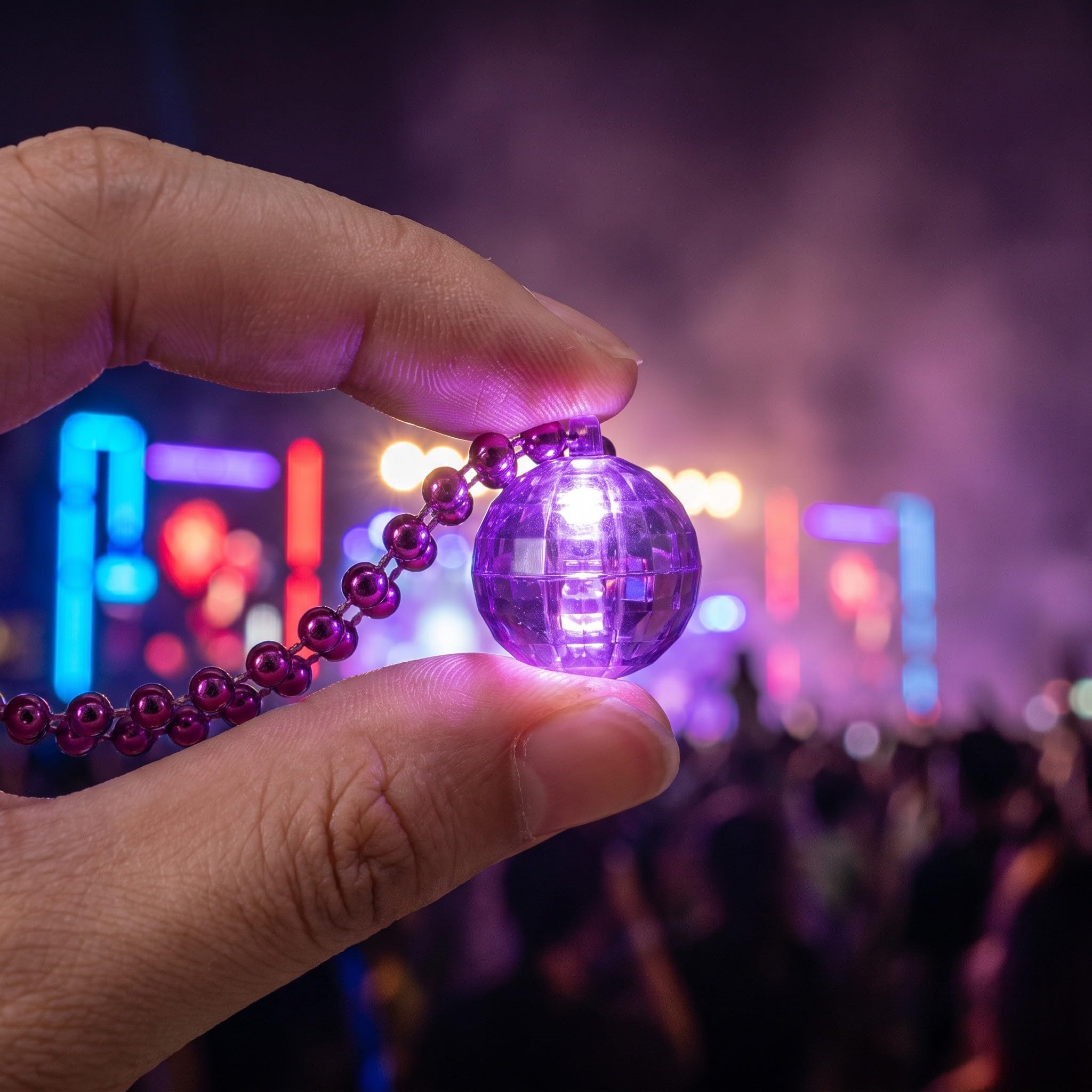 Kisangel 12-częściowy naszyjnik z zawieszką w kształcie dyskoteki, naszyjnik z kulą dyskotekową LED w stylu retro na Halloween, festiwal, świecący w ciemności łańcuszek z koralików, upominek do
