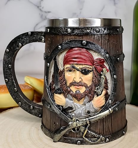 Miniatura 2 de Ebros Gift Pirates of Caribbean Seas Bandana Pirata Capitán gorrión y gancho 2 caras grande 20 oz taza taza taza de cerveza café pirata borracho