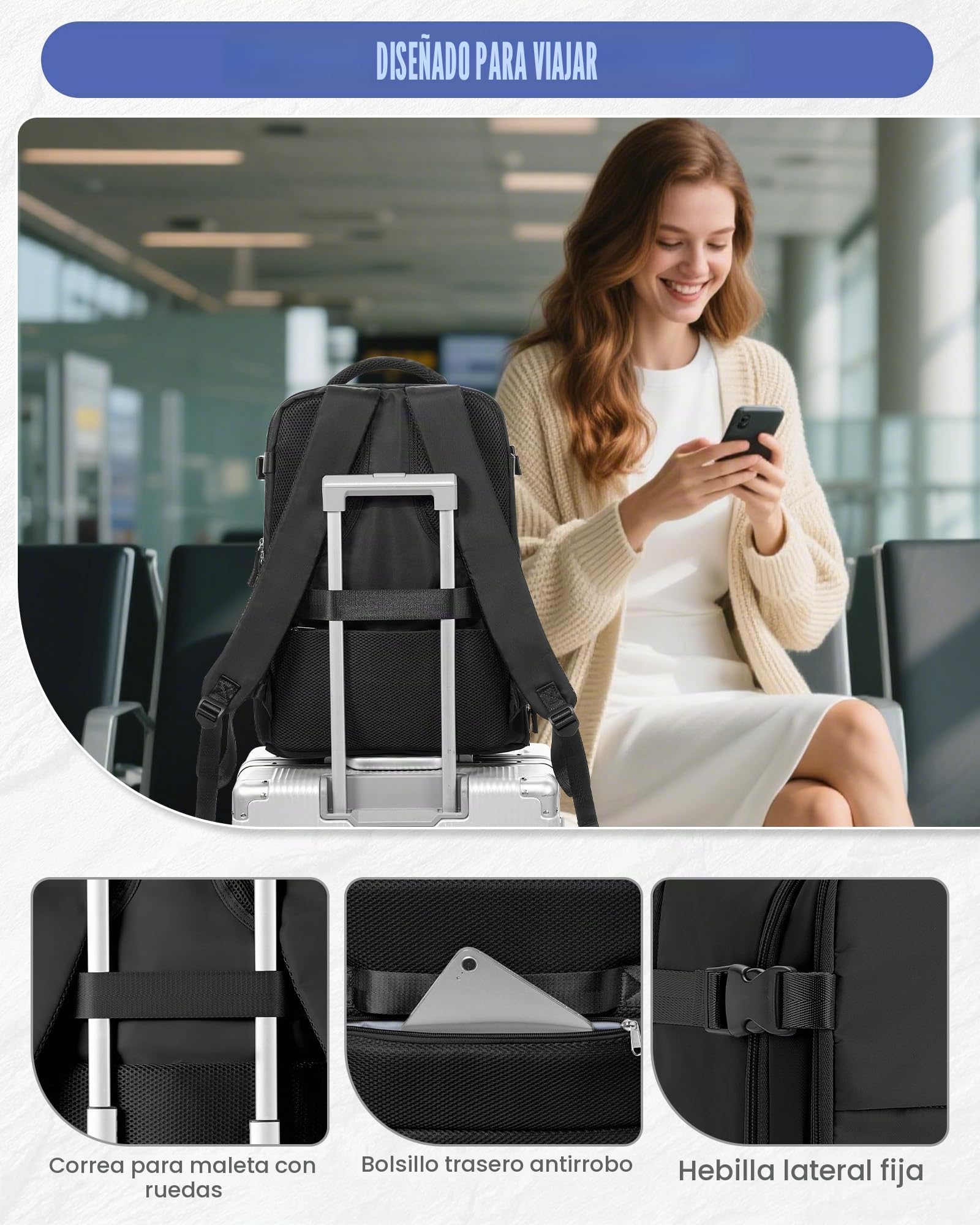 HPLQQ Mochila de Viaje al Vacío 40x30x20 con Bomba Cabina Avion Mochilas para Ryanair Bolsa de Cabina Easyjet Equipaje de Mano Mochila de Senderismo Impermeable Cabina Mochila para Mujer,H01-Negro