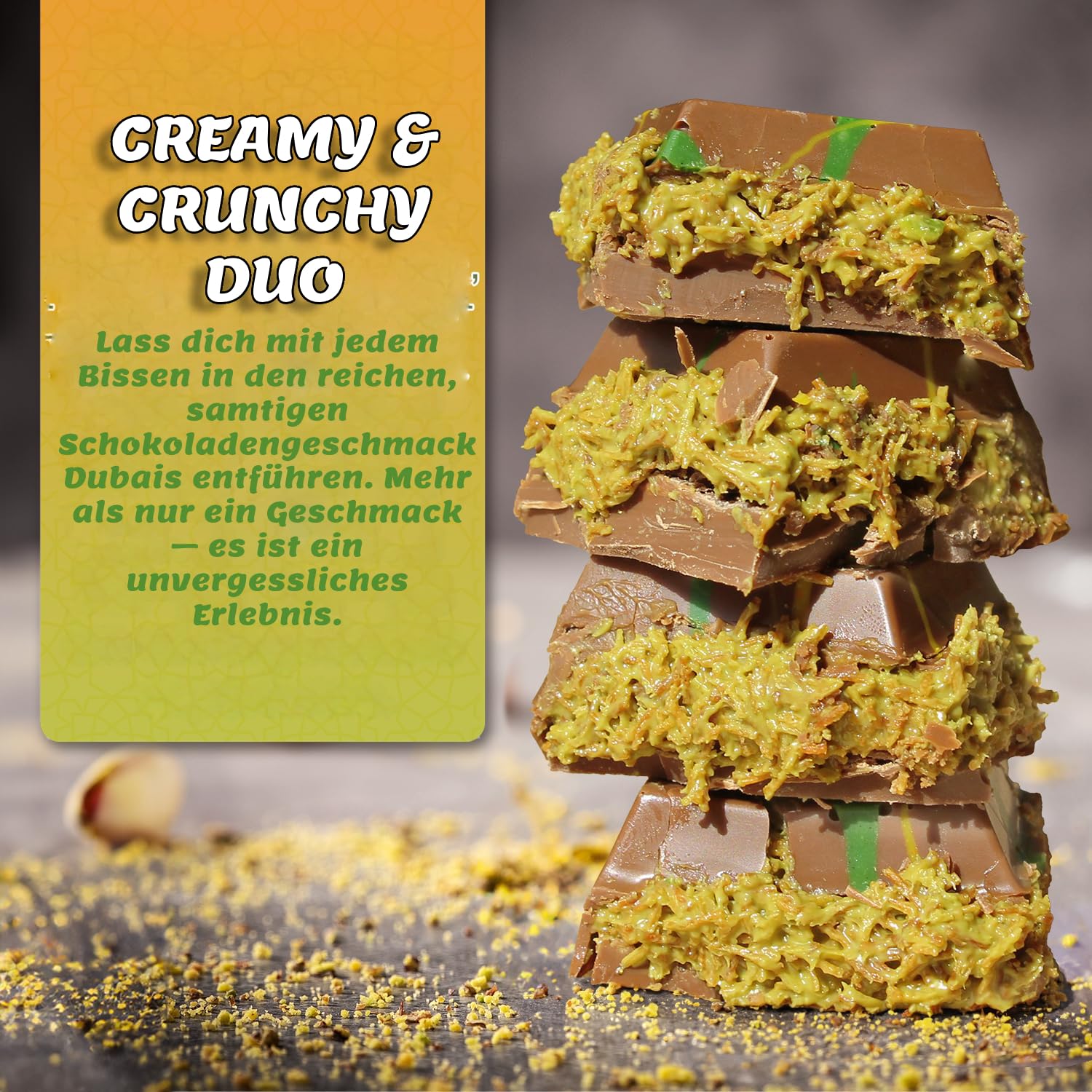 𝗢𝗥𝗜𝗚𝗜𝗡𝗔𝗟𝗘 𝗔𝗥𝗧 Dubai Schokolade - mit Pistazie & Kadayif - originale Dubai Rezeptur - sehr lecker - 100g (5 Tafeln - 500g)