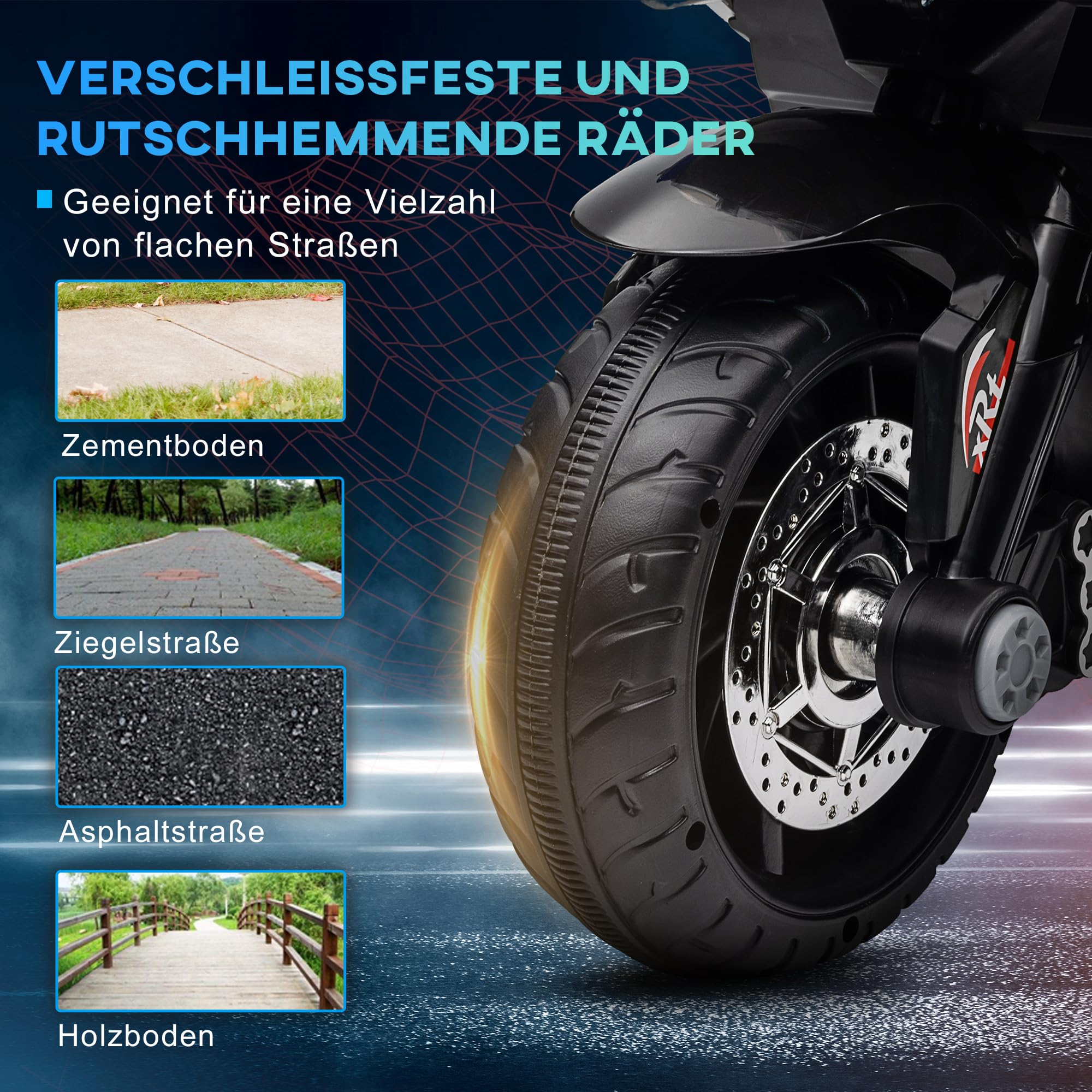 HOMCOM Elektryczny motocykl dziecięcy z muzyką 3-5 lat 3 km/h nieb+biał | Reflektor, elektryczny motocykl, motocykl dla dzieci, maks. 25 kg