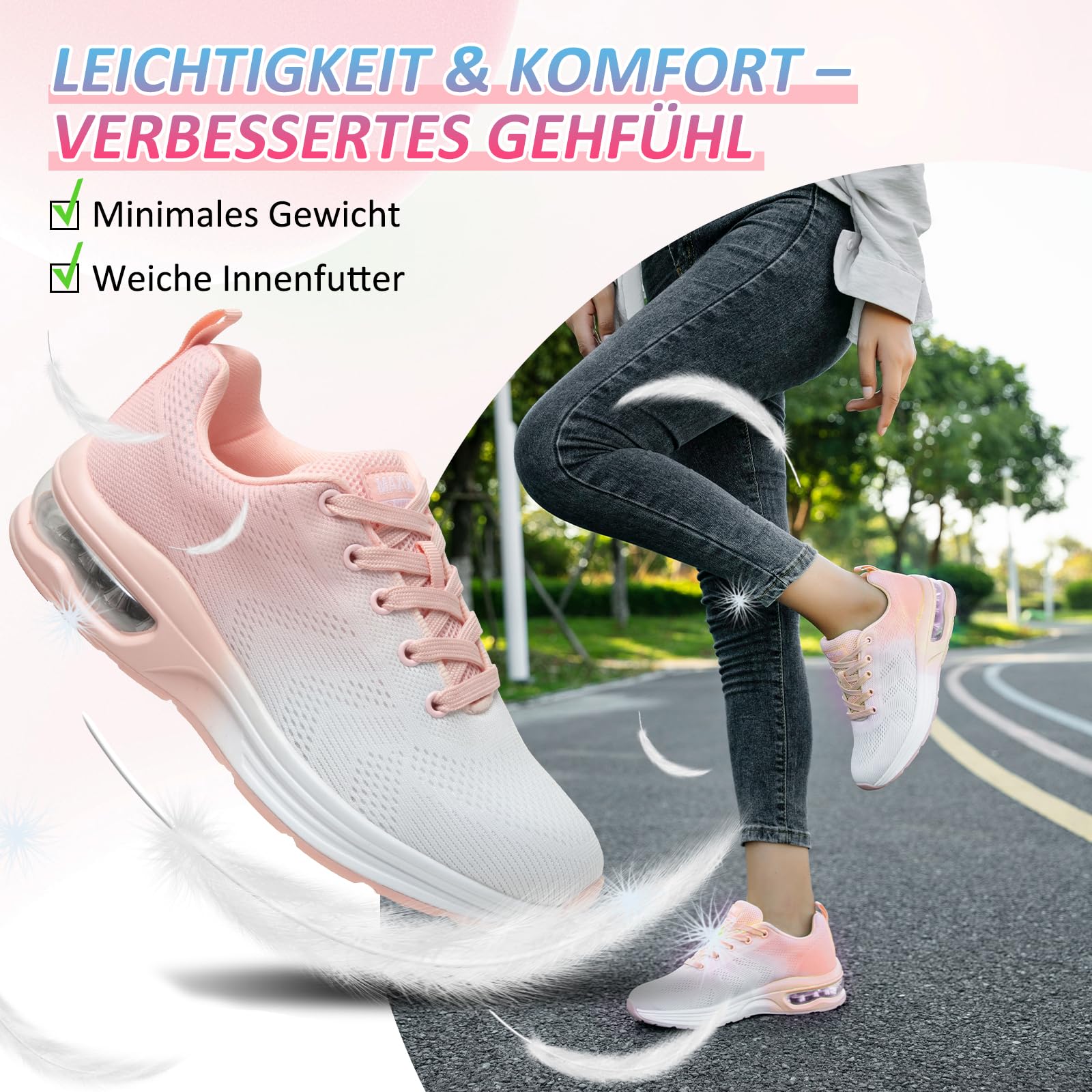 Baskets Femme Chaussures De Course avec Coussin D’Air Amortissantes Sport Sneakers Légères Respirantes Antidérapantes pour Running Marche Fitness Et Quotidien