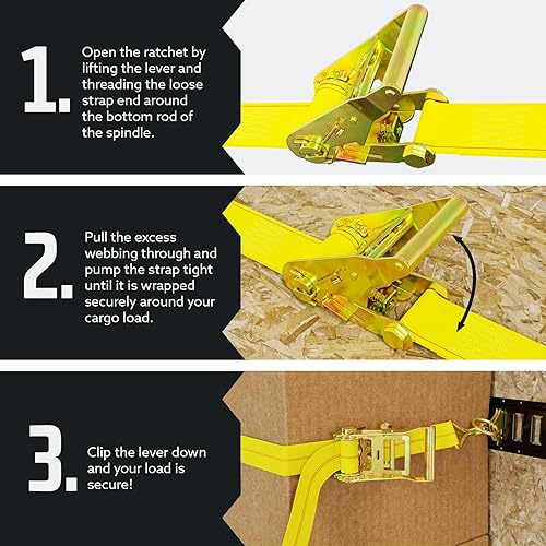 Miniatura 5 de DC - Correas de trinquete de amarre de carga con ganchos en J, (paquete de 4) correas de trinquete resistentes de 2 pulgadas x 27 pies, extremos de