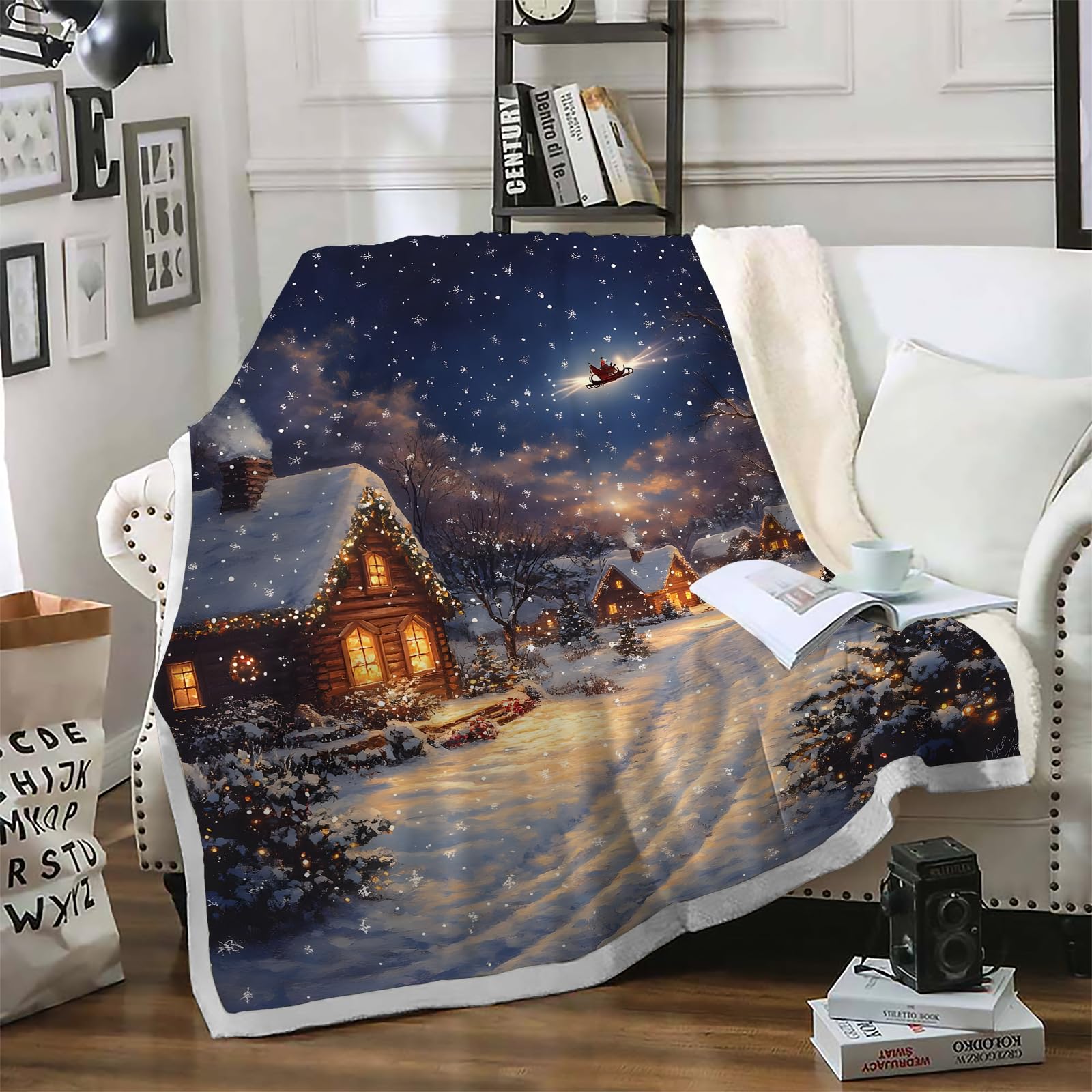 Plaid canapé Noël en polaire Sherpa pour vos soirées cocooning