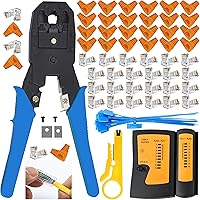 Vista 1 de LEATBUY Crimper Ethernet Kit CAT5 CAT6 Crimping Tool RJ45 Crimp Set for RJ11 RJ12 for Pass Through with 50PC Connector 50PC Cover Ethernet Network