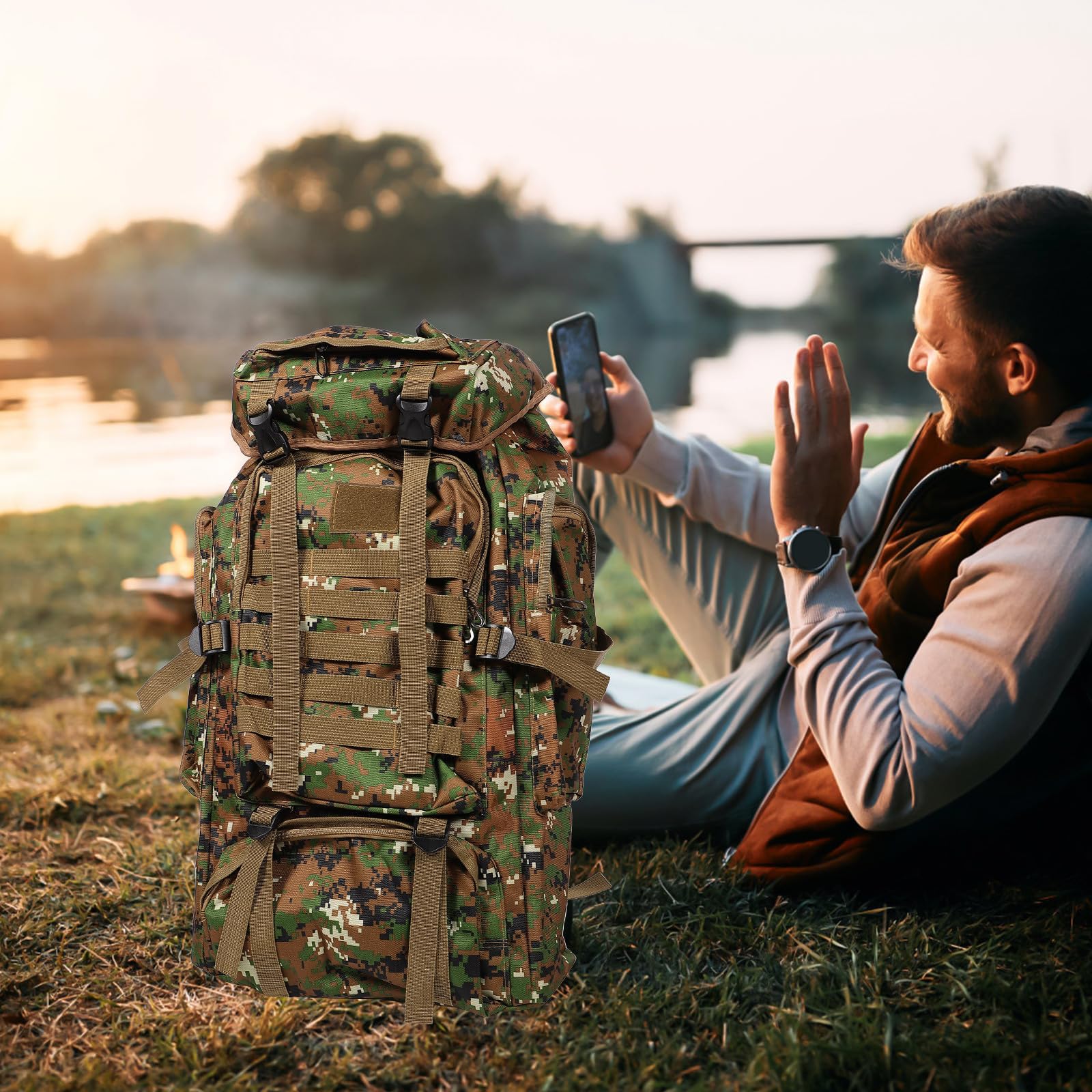 OUNONA 80l Oxford Stoff Outdoor Rucksack für Camping und Wandern Robuster und Organisierter Rucksack für Freizeit und Bergsteigen