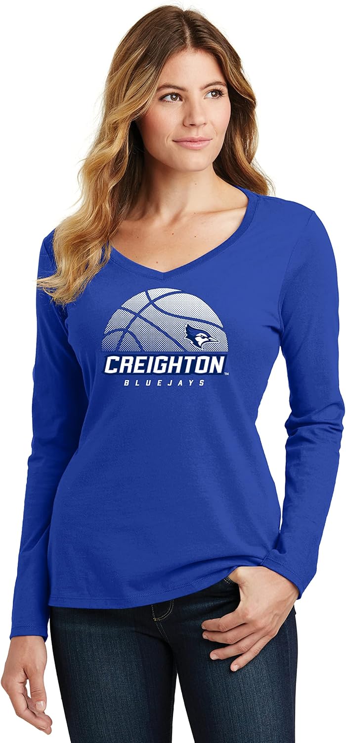 CornBorn Creighton Bluejays Womens Long Sleeve V-Neck Shirts | Choose Your Design