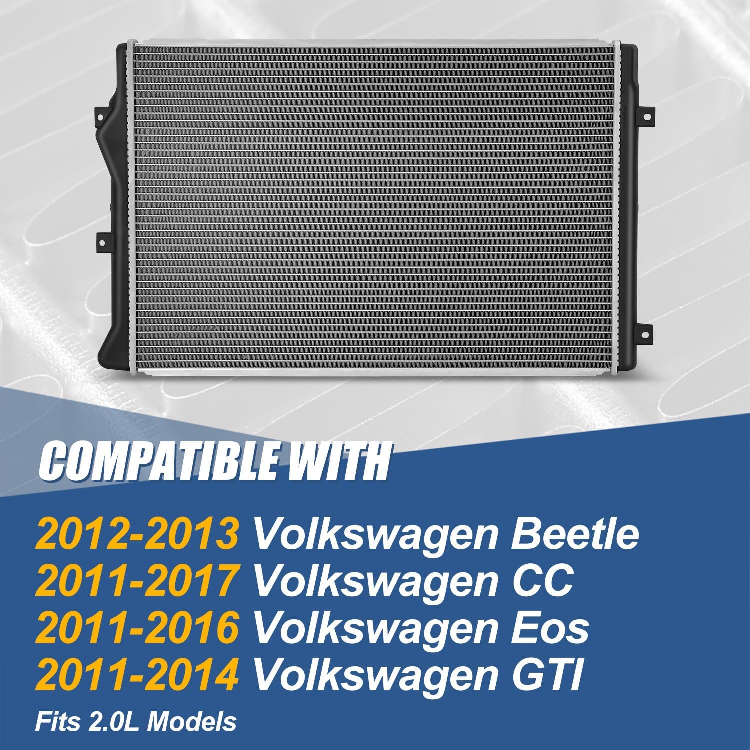 Auto Dynasty Radiator Compatible with 2011-2017 VW Beetle CC Eos GTI 2.0L, DPI 13235 Aluminum Radiator, 1-Row Radiator, Natural Black/Metallic