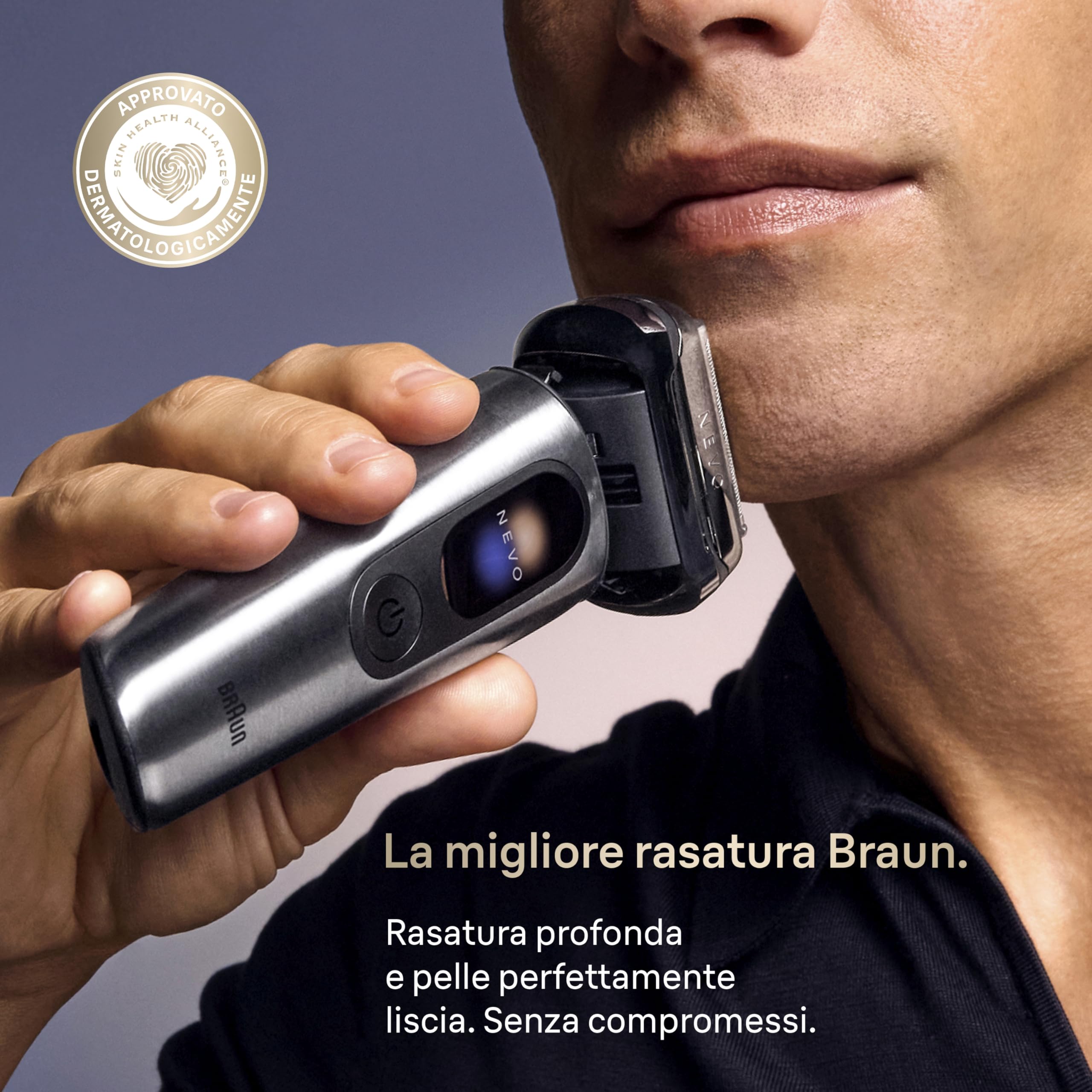 Braun NEVO Rasoio Elettrico Barba, Custodia Power Case, NEVO17005C, Argento | Regolabarba Uomo Impermeabile, Tecnologia Aerotouch, Sistema di Cura 7in1 Nero, Custodia Powercase, Ricaricabile