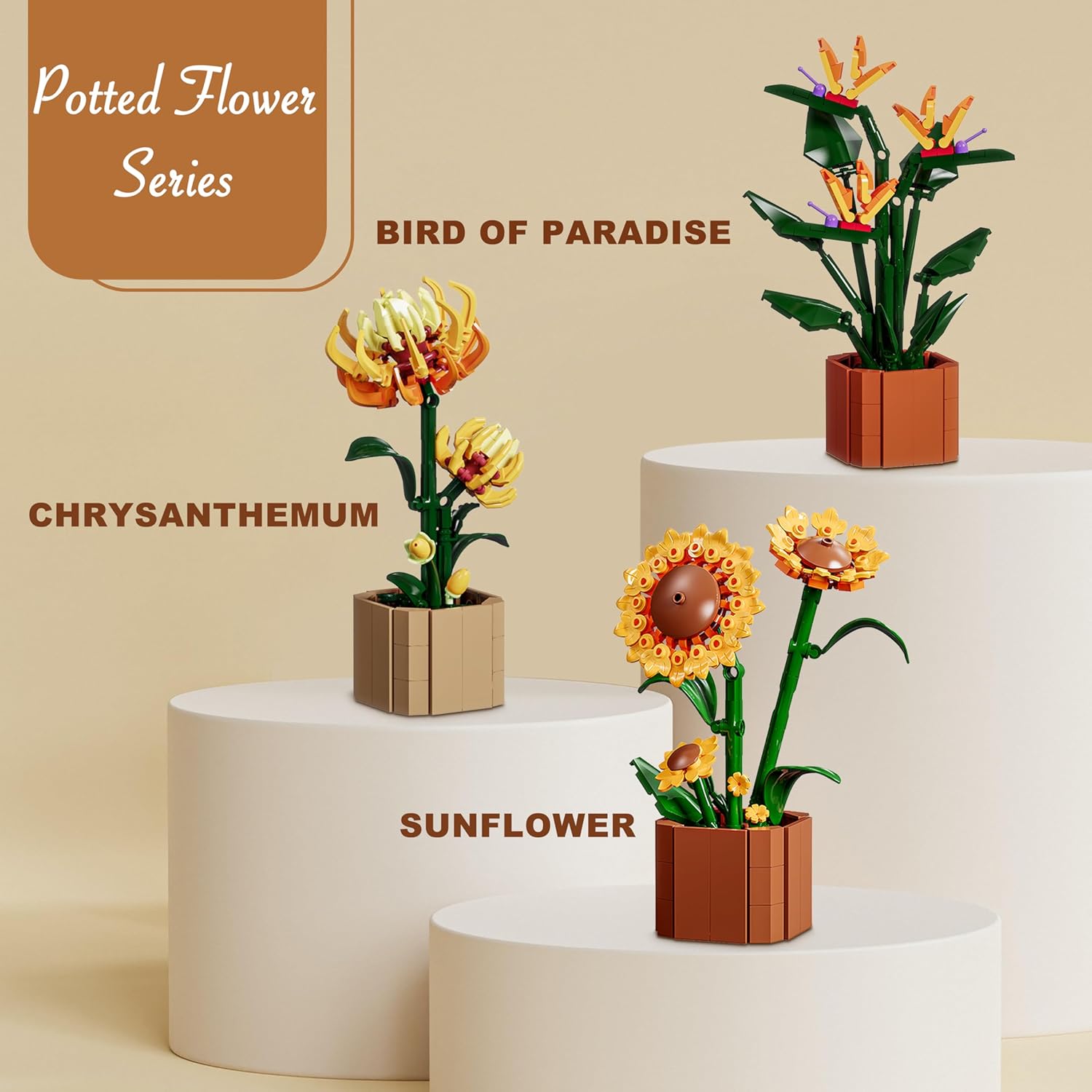 Flower Building Blocks Set for Adults, Sunflowers Pot 269 PCS Botanicals Bonsai Series for Woman 14+, Bouquet Plants Kits Decoration for Home Office Desk