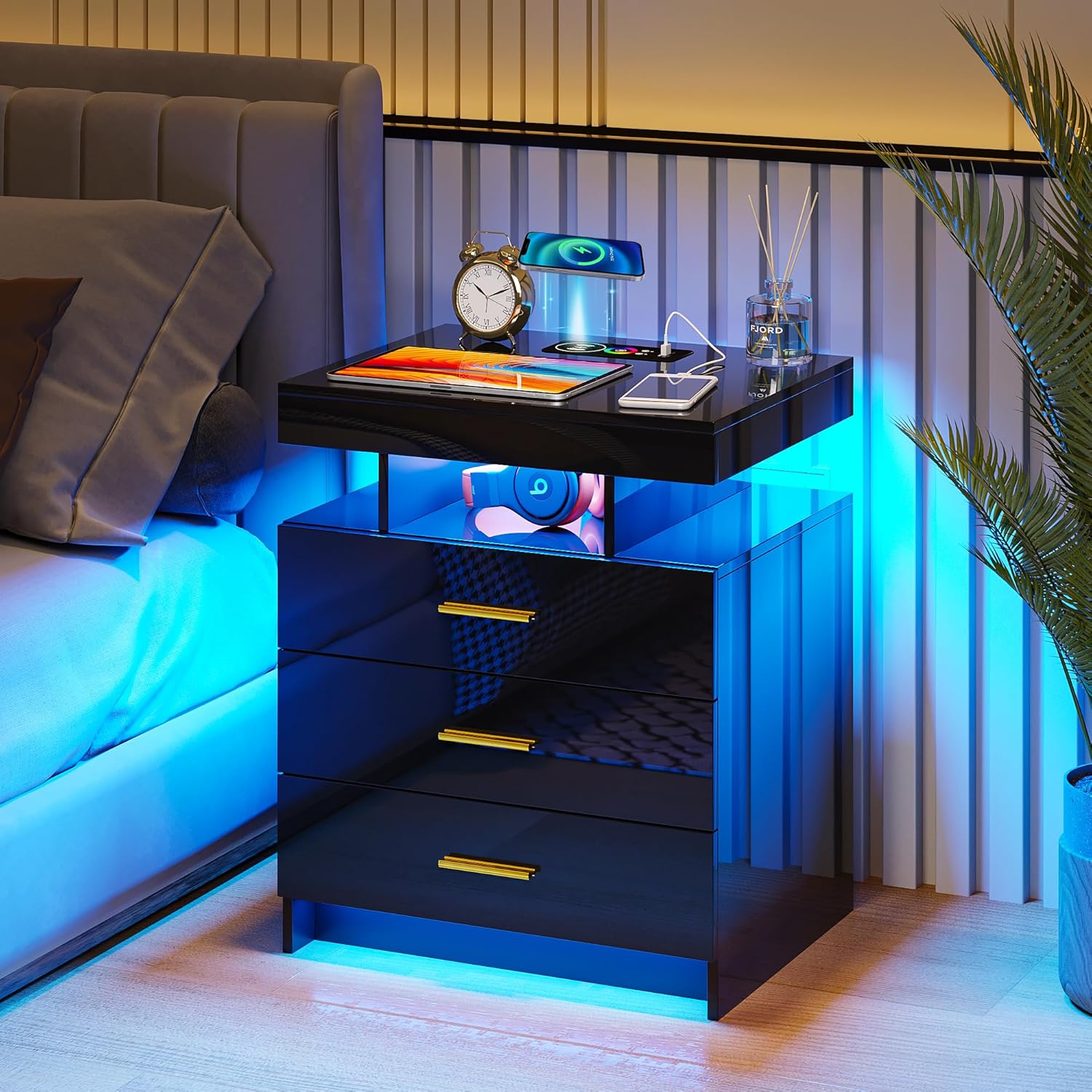 HNEBC Auto LED Nightstand with Wireless Charging Station