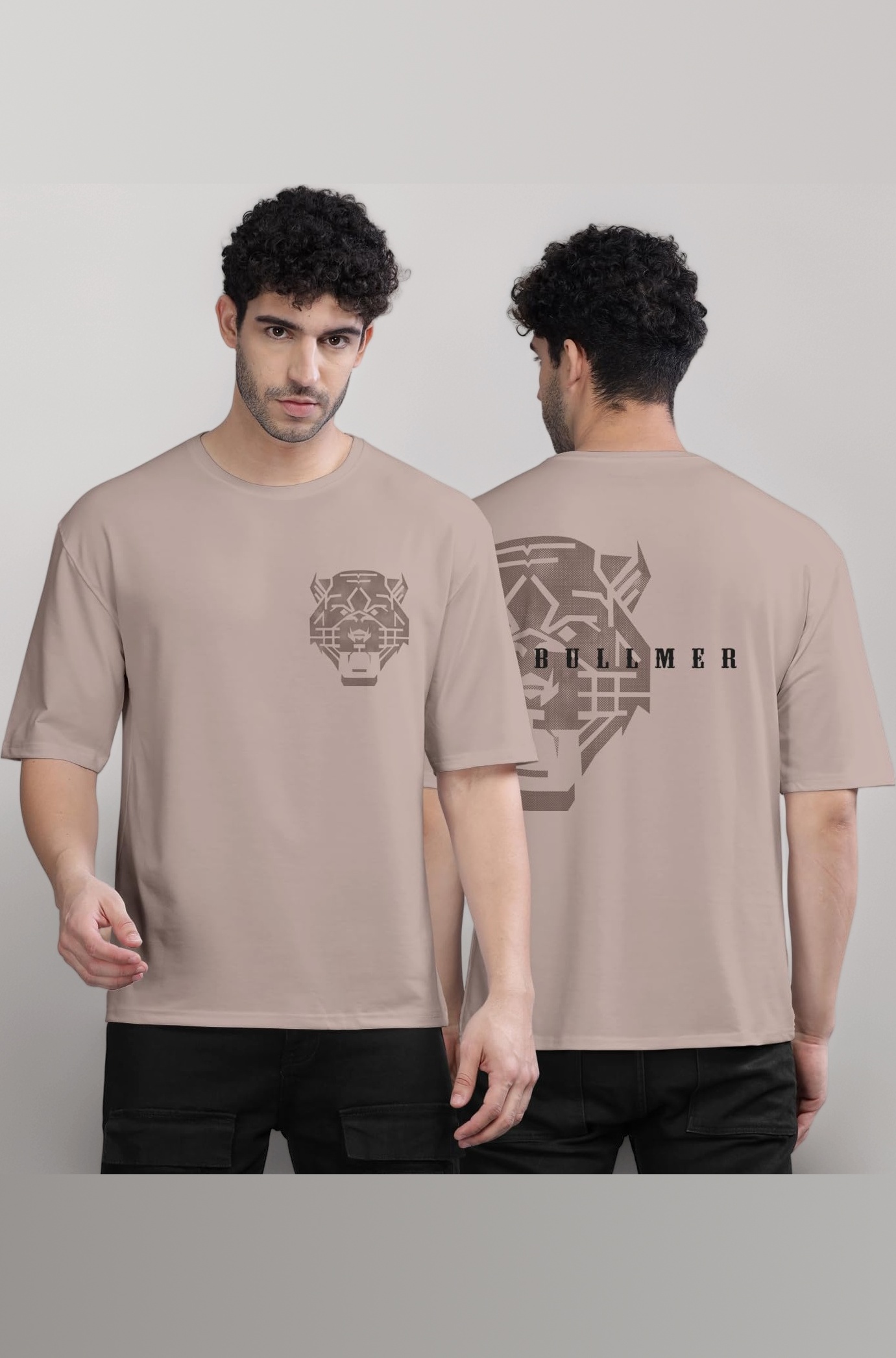 Black Trendy Front and Back Printed oversized Round Neck T-shirt for men