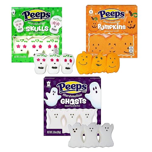 Paquete de dulces de Halloween Peeps Paquete de 3 unidades de malvavisco Peep's Caramelos perfectos de Halloween, dulces de otoño, dulces de truco