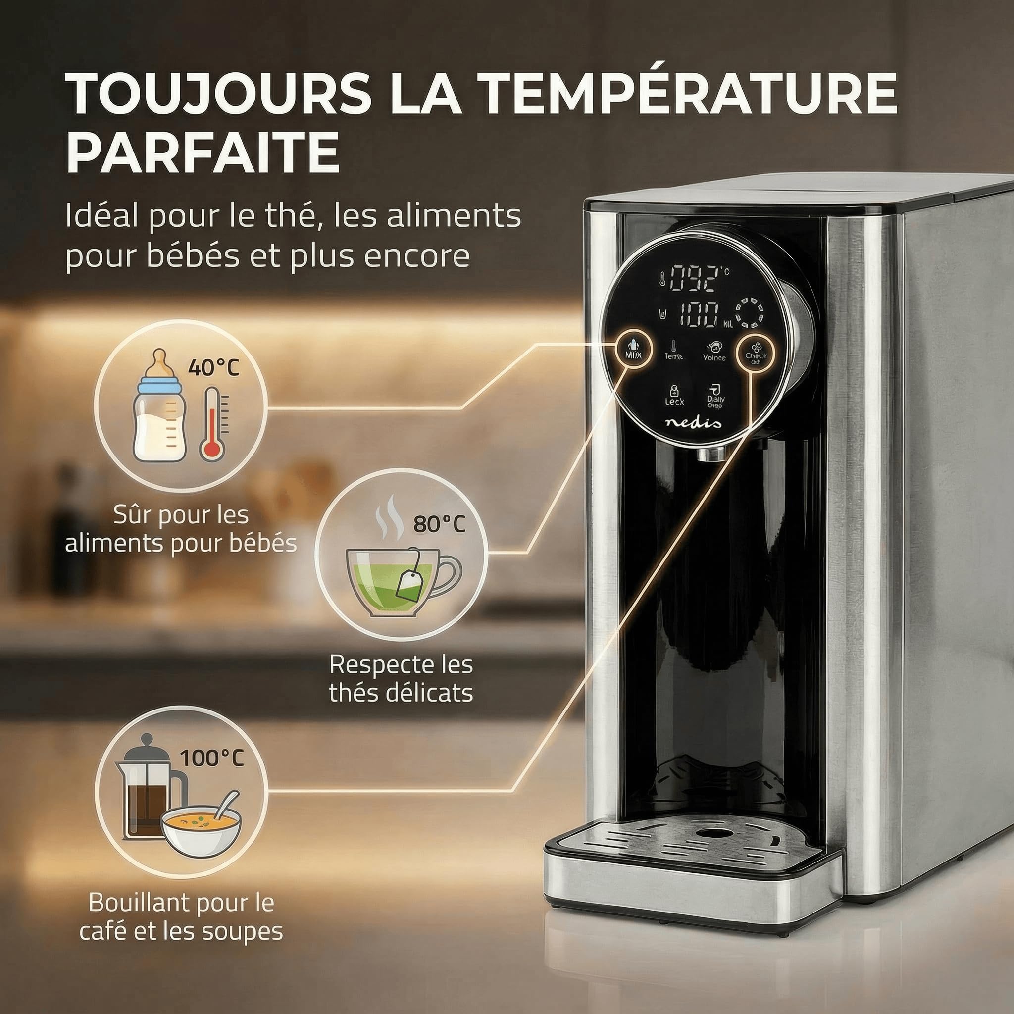 Distributeur d'eau Chaude - 2600 W - 2,7 l - Aluminium/Noir