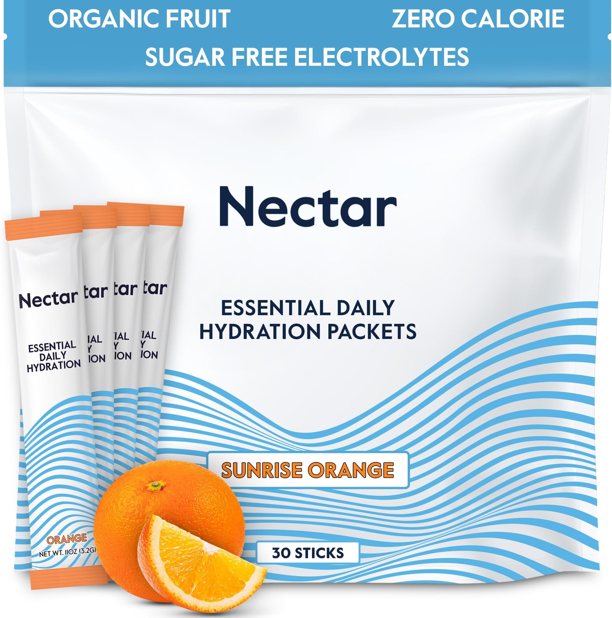 Nectar Hydration Packets - Electrolytes Powder Packets - No Sugar or Calories - Organic Fruit Liquid Daily IV Electrolytes Powder for Dehydration Relief and Rapid Rehydration (Orange 30 Pack)