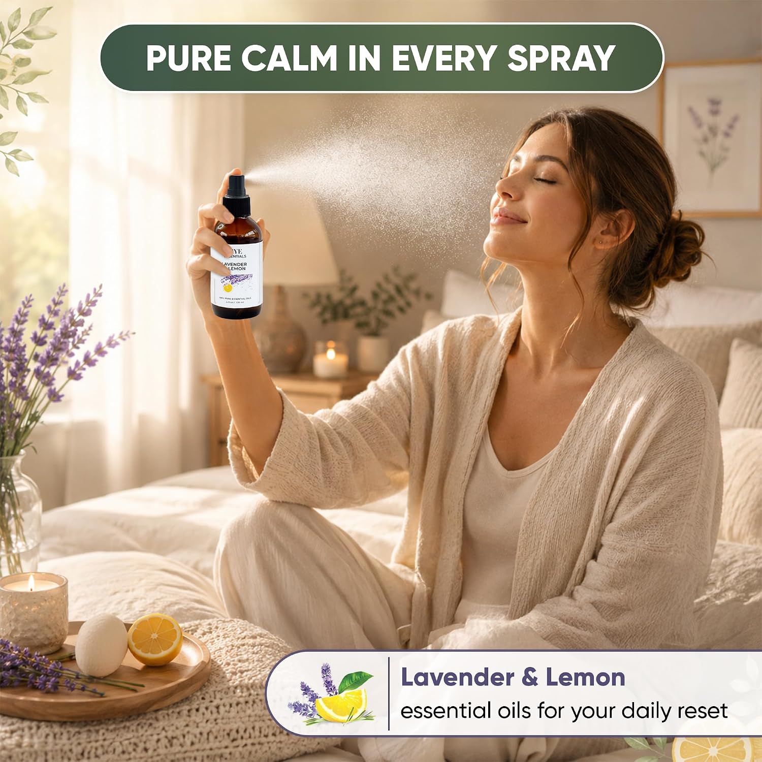 Lavender Lemon Room, Linen Spray & Fabric, 4 fl oz (120 ml) Non‑Toxic Essential Oil Aromatherapy Mist for Home & Bedding, by Aiye Essentials