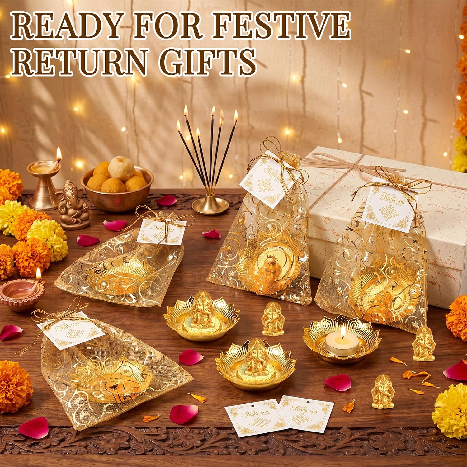20 Sets Indian Return Gifts for Pooja Lotus Nakshi Plate