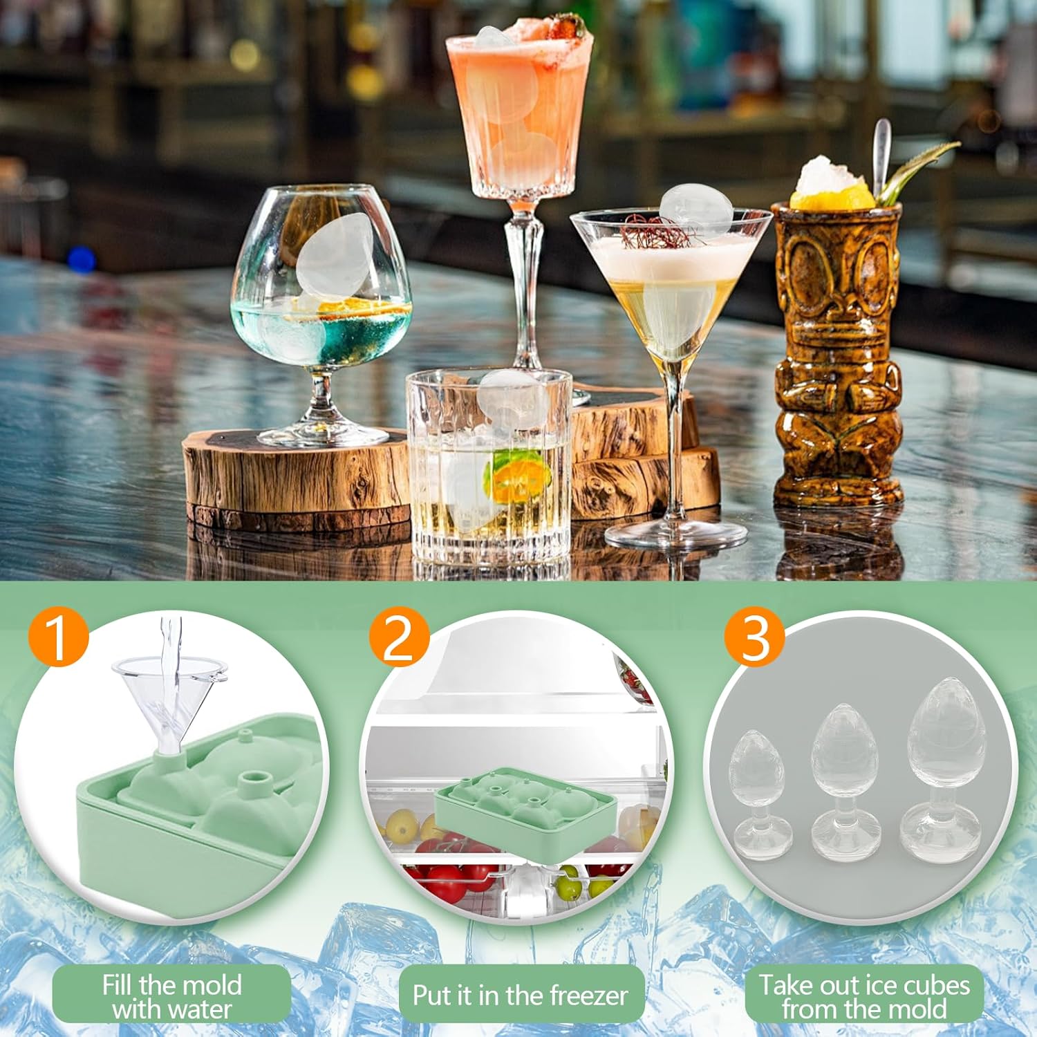 LURNODY Moule à Glaçons en Silicone Adulte Rigolo avec Couvercle, Sans BPA, Empilable, Réutilisable, pour Cocktail, Whisky, Bière, Café – Vert - Image détaillée