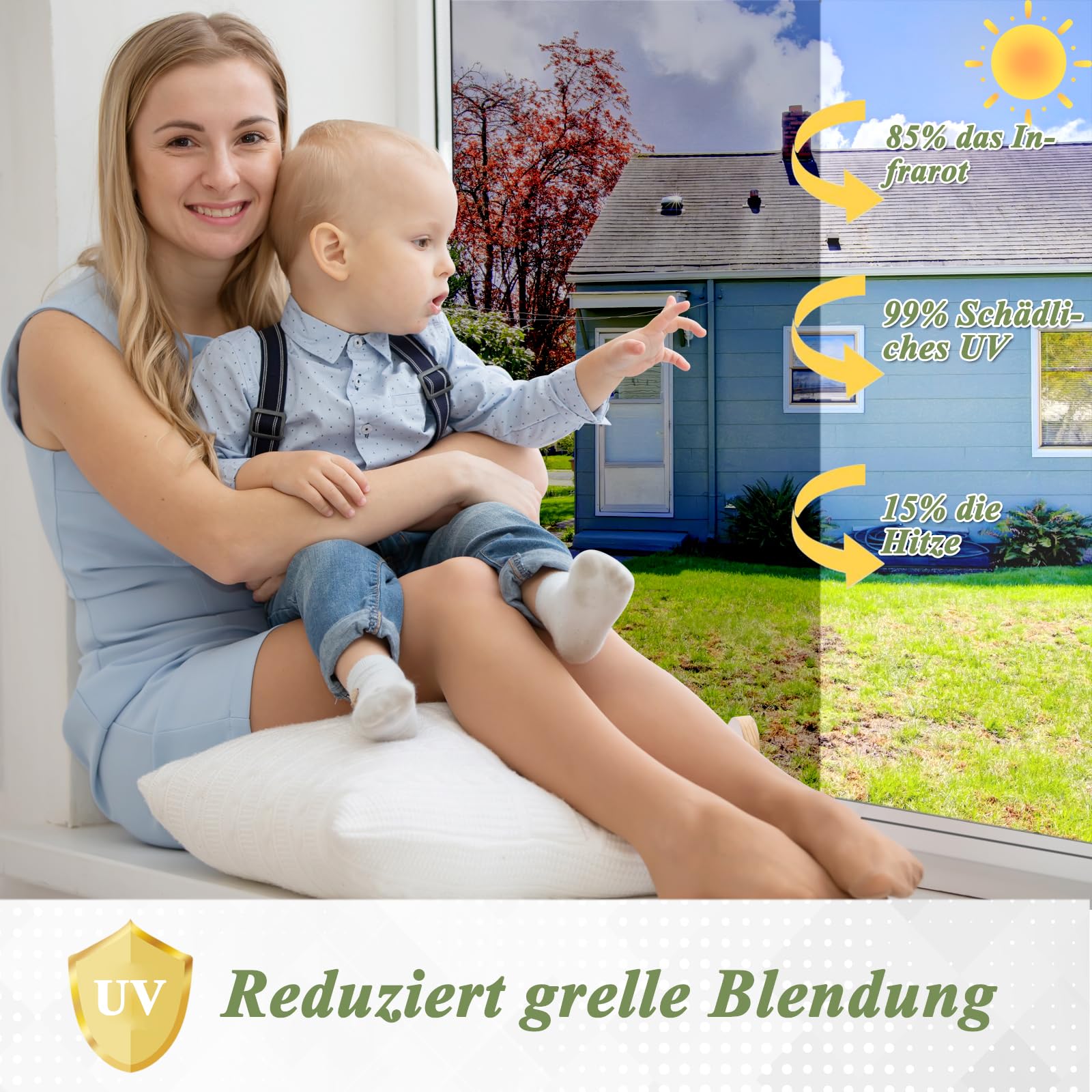 Fensterfolie Sonnenschutz Spiegelfolie Fenster Sichtschutz Hitzeschutzfolie | HOMTOL Silber 118x400cm Sonnenschutzfolie Fenster außen&Innen, UV Folie Fenster Hitzeschutz, Statisch-haftend, ohne Kleber