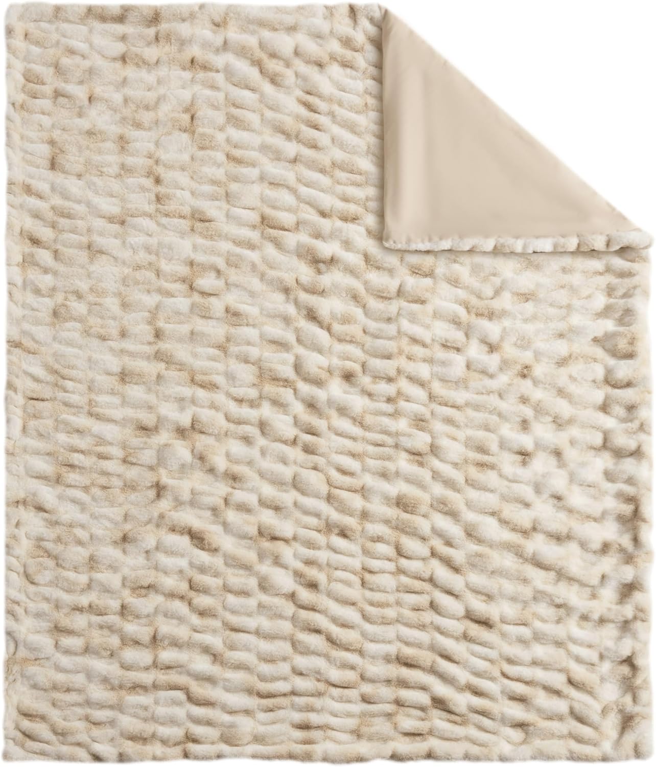 WDCOZY Ruched Faux Fur Throw Blanket Soft Cozy Fluffy Luxurious Blankets Couch Bed Sofa Chair Home Decor Warm Furry Fall Winter Plush Rabbit Fur Bubble Blanket 50" x 60", Caramel Beige Camel Neutral - Image 9