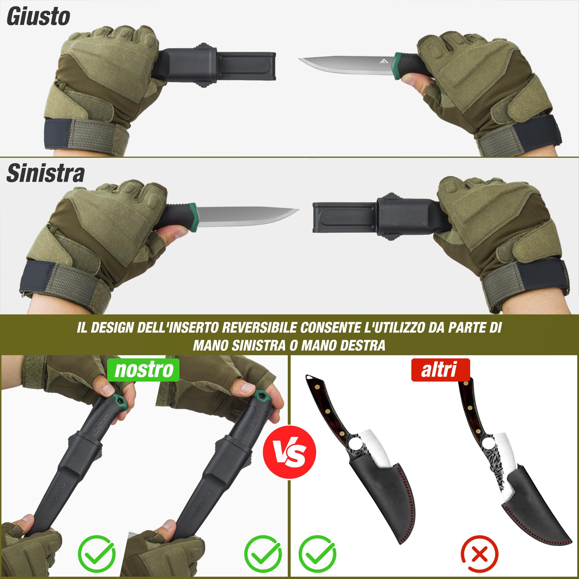 FLISSA Coltello a Lama Fissa & Sega a Mano Pieghevole Set, Coltello da Caccia da Campeggio con Fodero 105mm, Sega da Potatura Pieghevole 180mm per esterni, campeggio, giardino