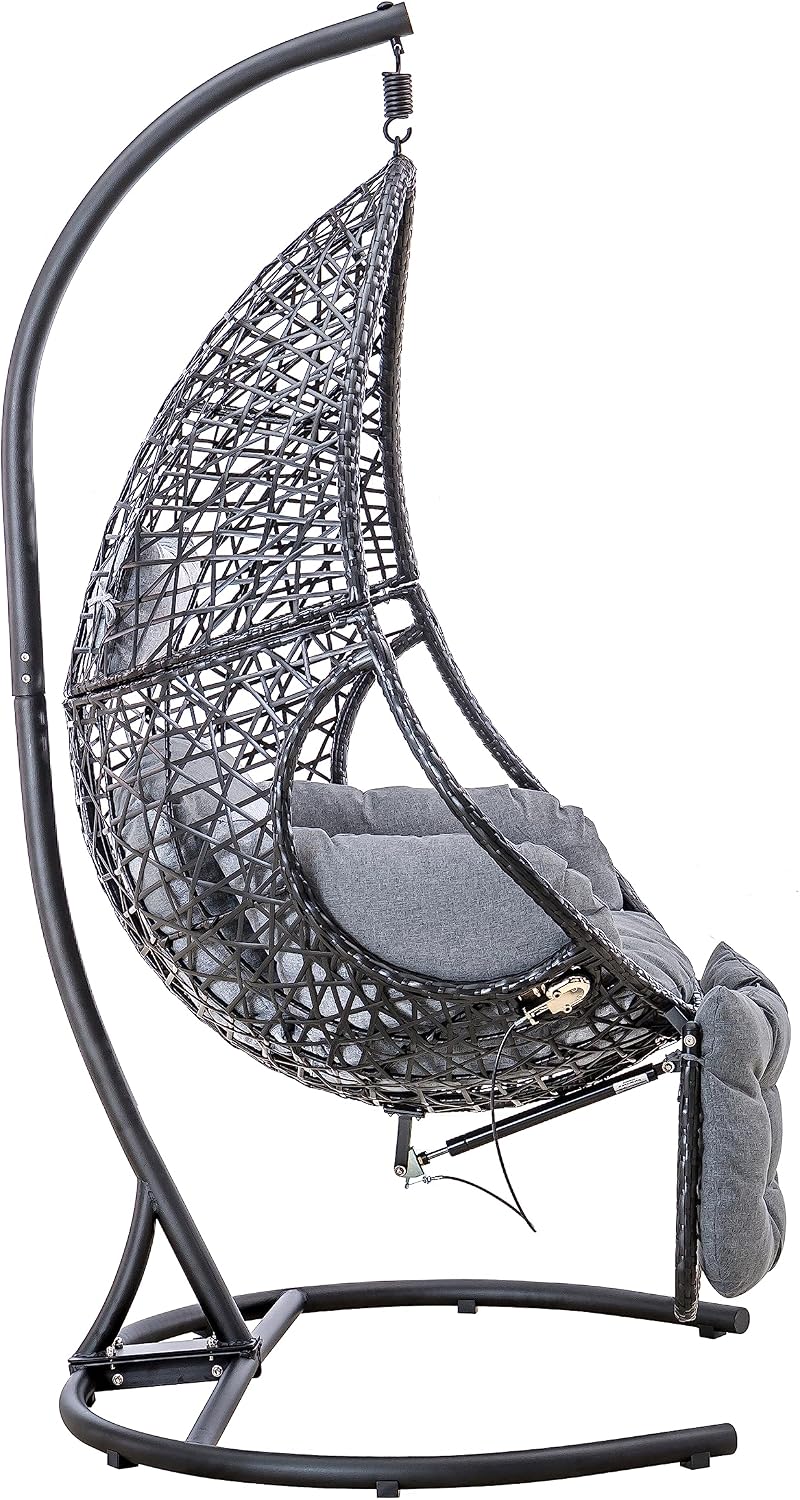 GOWE Patio PE Rattan Swing Chair with Stand and Leg Rest for Balcony, Courtyard