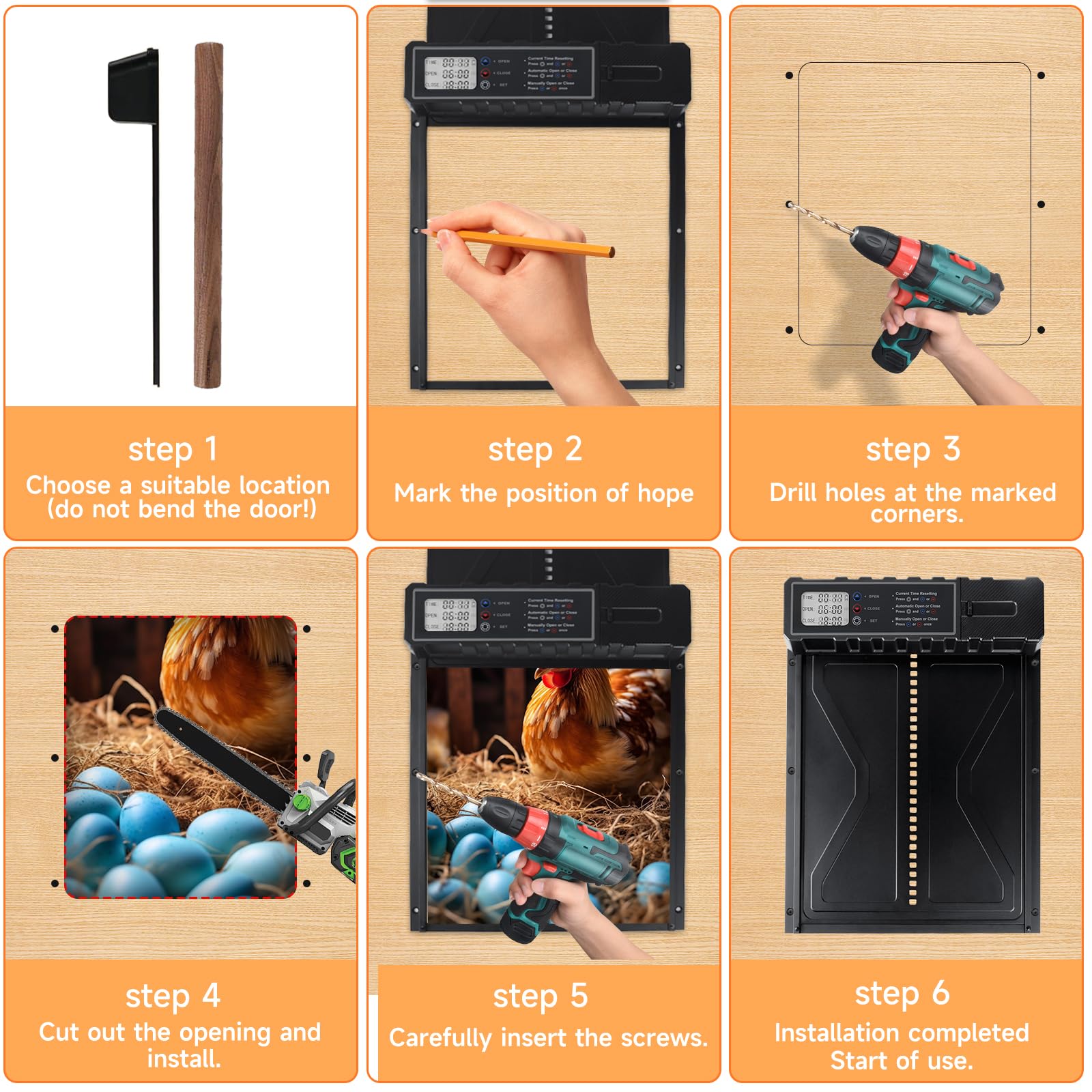 Puerta Automática para Gallinero de Aluminio con Temporizador y Pantalla, Protección Antiatrapamiento