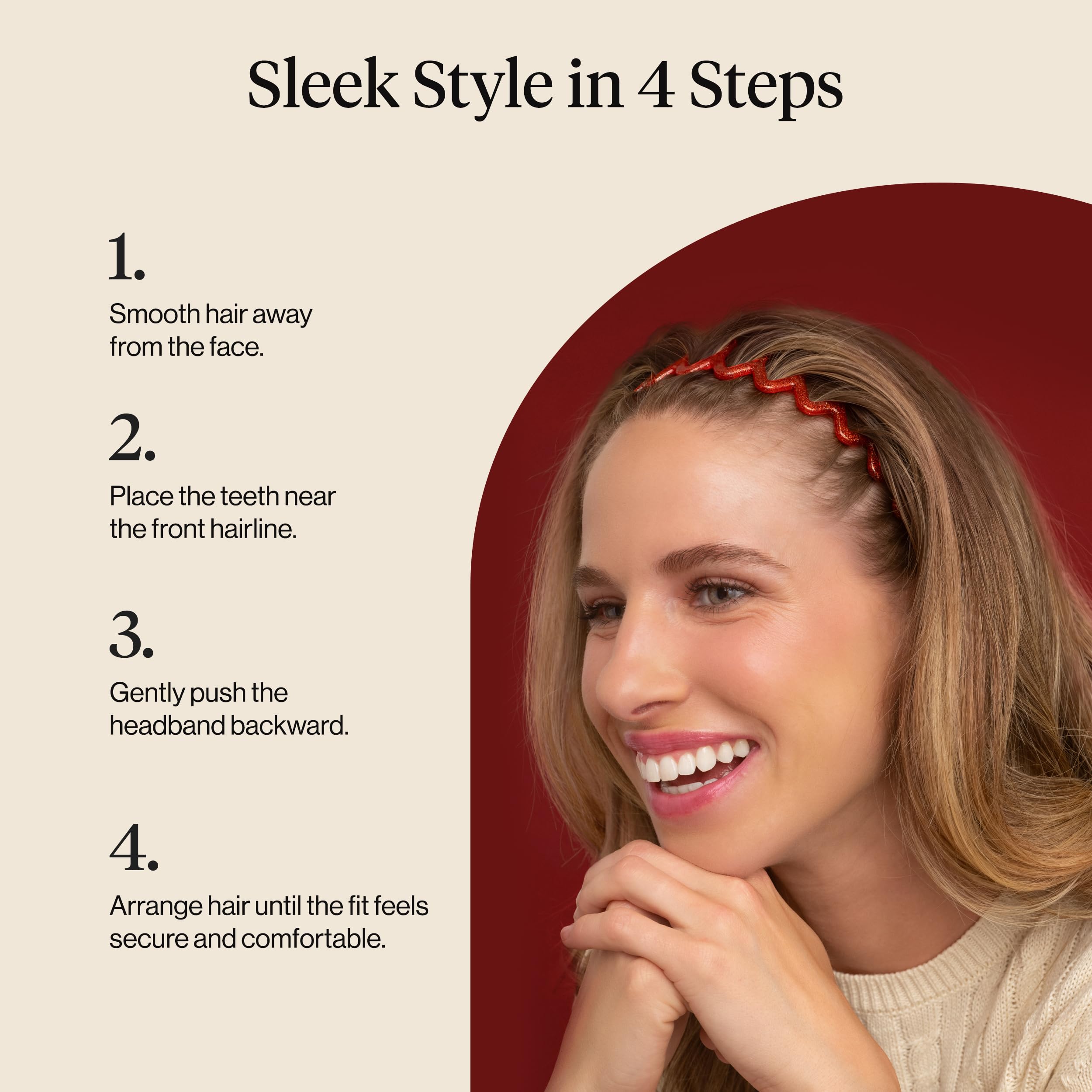 Kitsch Zig Zag Headbands for Women - Gold & Red, 2 pcs view 7
