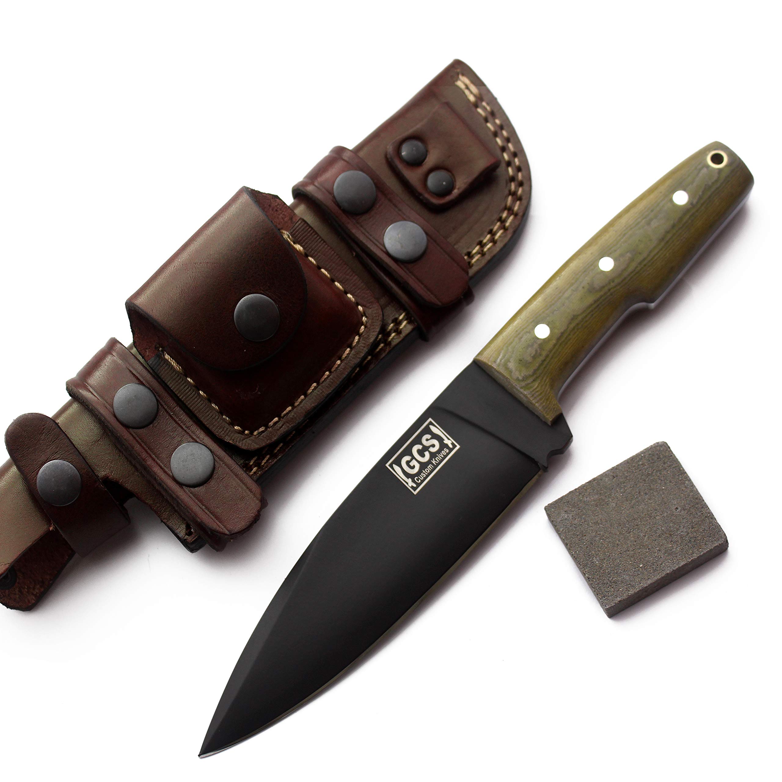 GCS Handmade D2 Tool Steel BLACK Powder Coated Green Micarta Handle