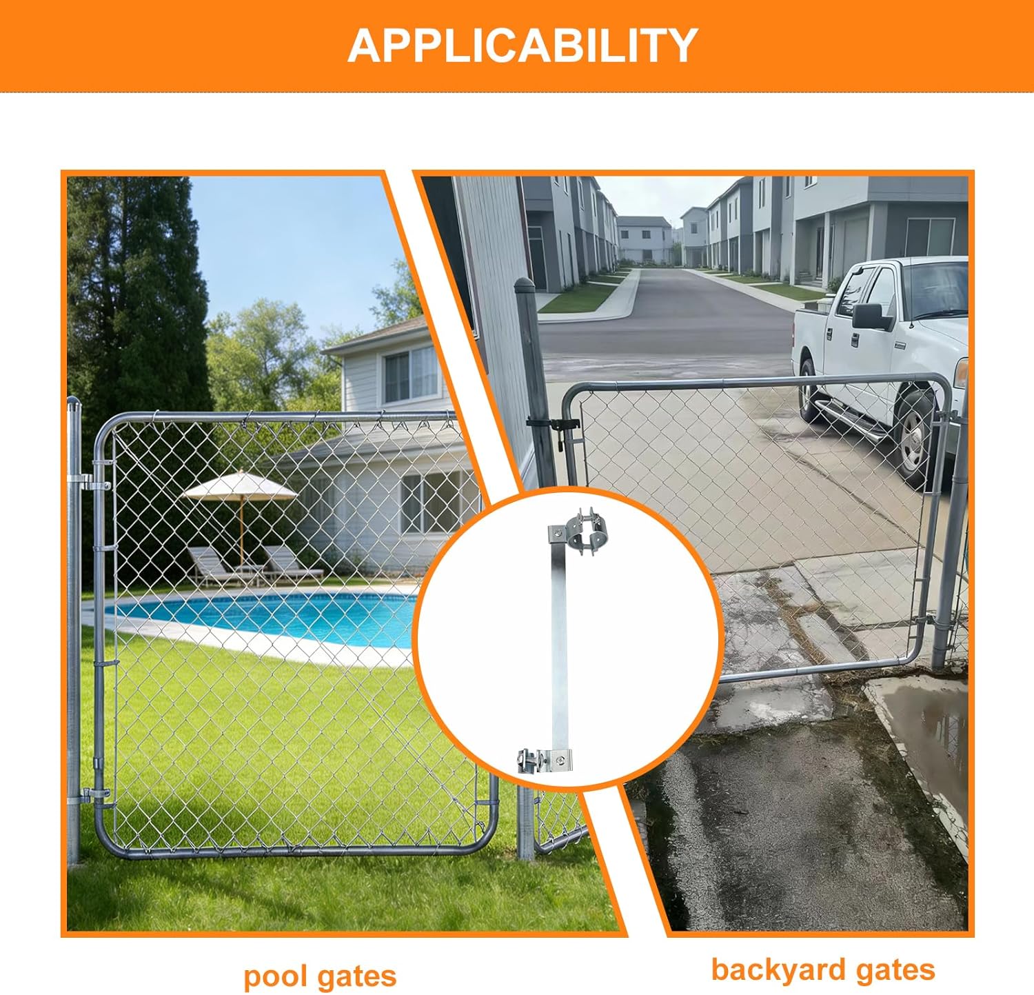 Upgraded Chain Link Gate Closer, Heavy Duty Spring Steel Rod with Adjustable Tension, Automatic Gate Closer for Pool, Dog and Backyard Gate