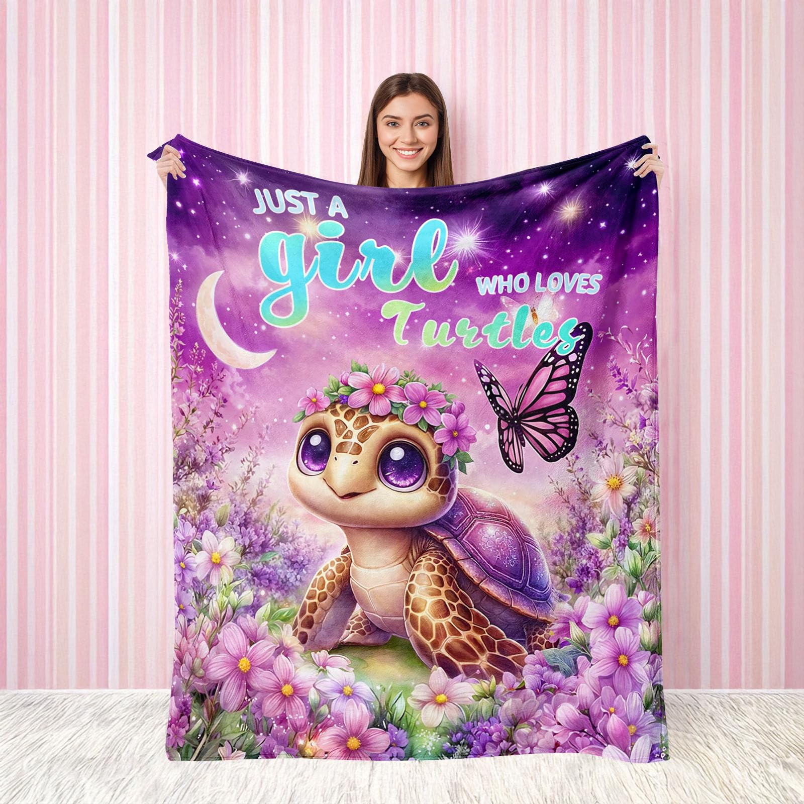 Yeoiat Turtle Throw Blanket, Cute Blanket, Decorative Blankets for Sofa Couch Bed, Gift for Turtle Lover. Pink Purple 50×60 inches