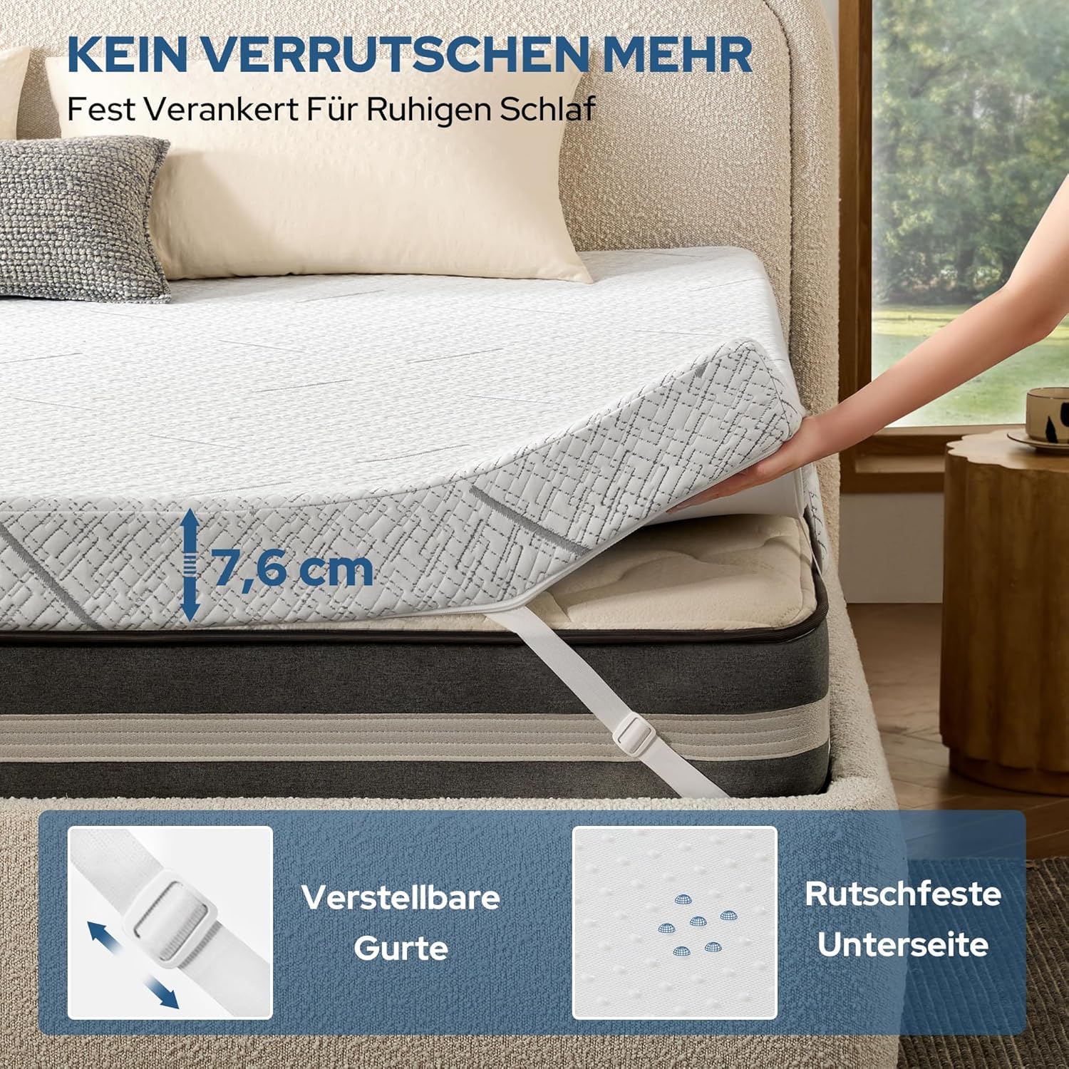 BEDLORE Topper Viscoelástico 140x190 Alivia Puntos de Presión (Blanco) | Con 7,6 cm de espuma viscoelástica, CertiPUR-US y OEKO-TEX, correas ajustables, impermeable, transpirable y lavable