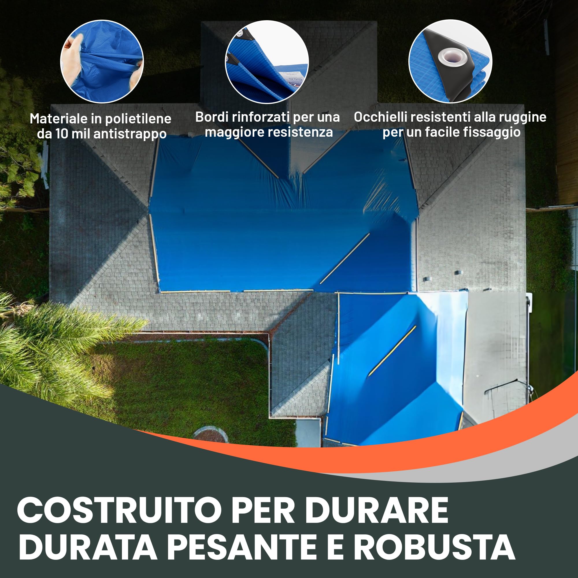 Lona Impermeable Con Ojales - Tamaño 12x15 M, Polietileno 80 G/m2, Resistente A UV Y Rasgaduras