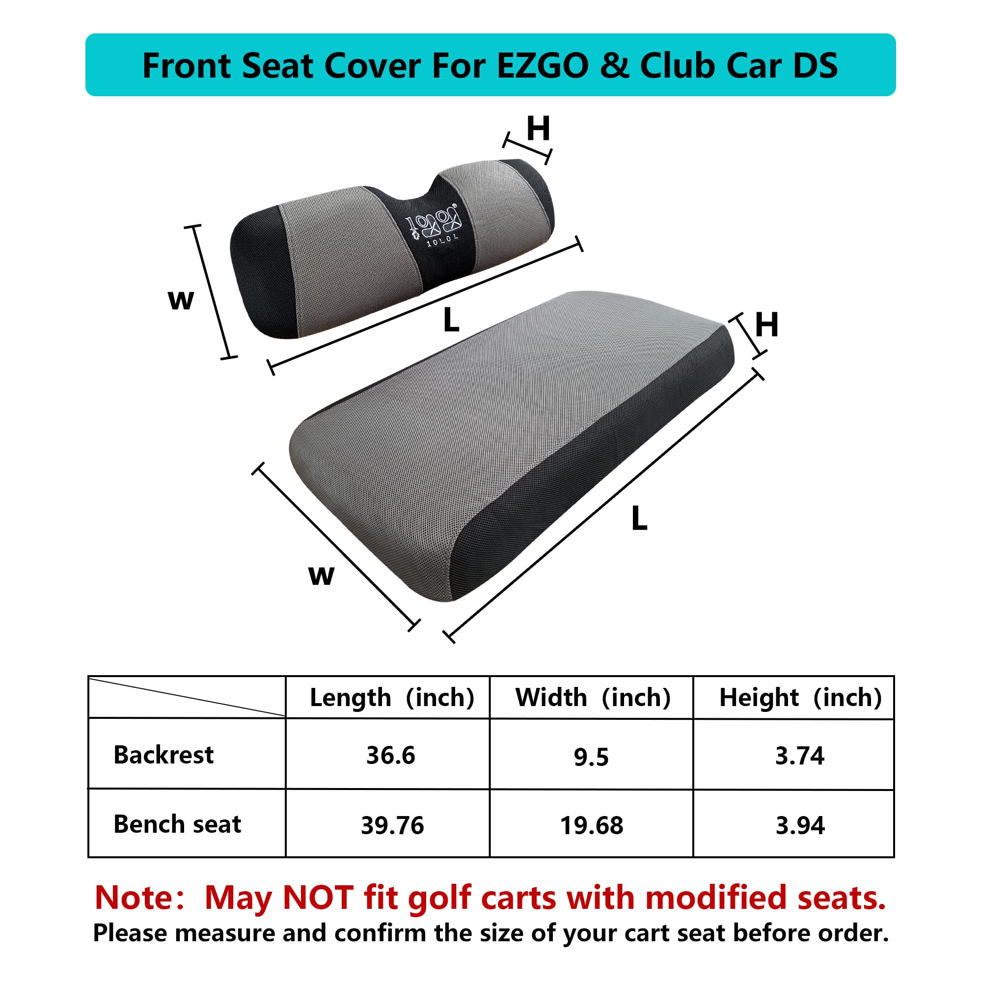 10L0L Golf Cart Seat Covers Front Set for EZGO TXT RXV & Club Car DS