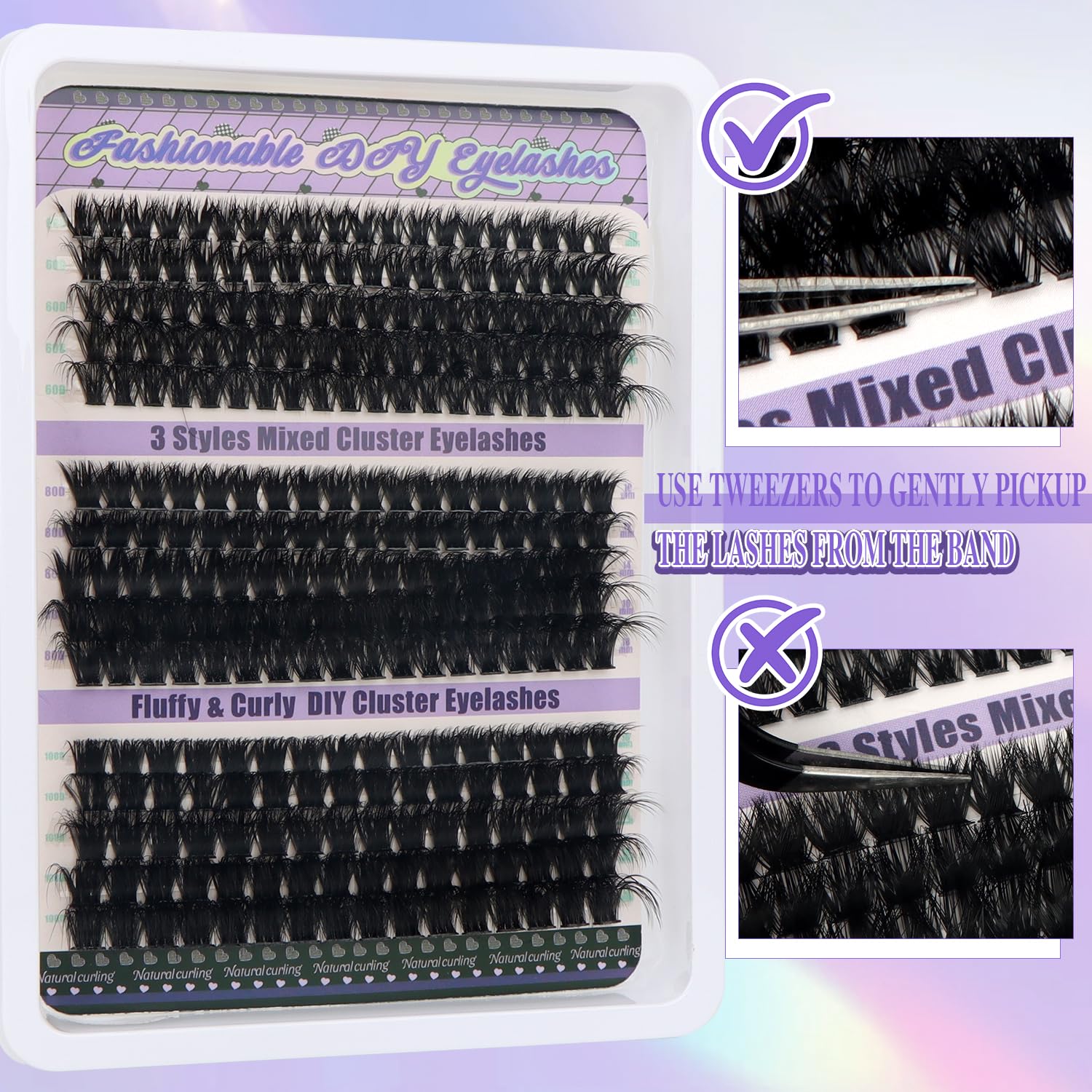 OWill 270 Pezzi Ciglia Finte Ciuffetti Extension Ciglia D Curl 10-18mm 60+80+100D Ciglia Finte Naturali Kit Extension Ciglia Fai da Te per Principianti
