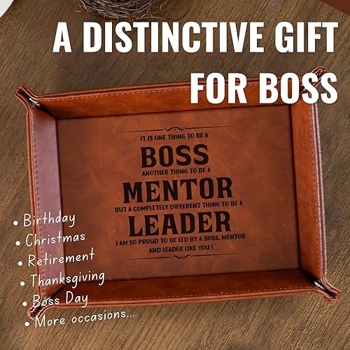 Miniatura 4 de INNObeta Boss Gifts - Bandeja de valet, organizador de almacenamiento de escritorio de piel sintética, bandeja de noche para llaves, soporte para