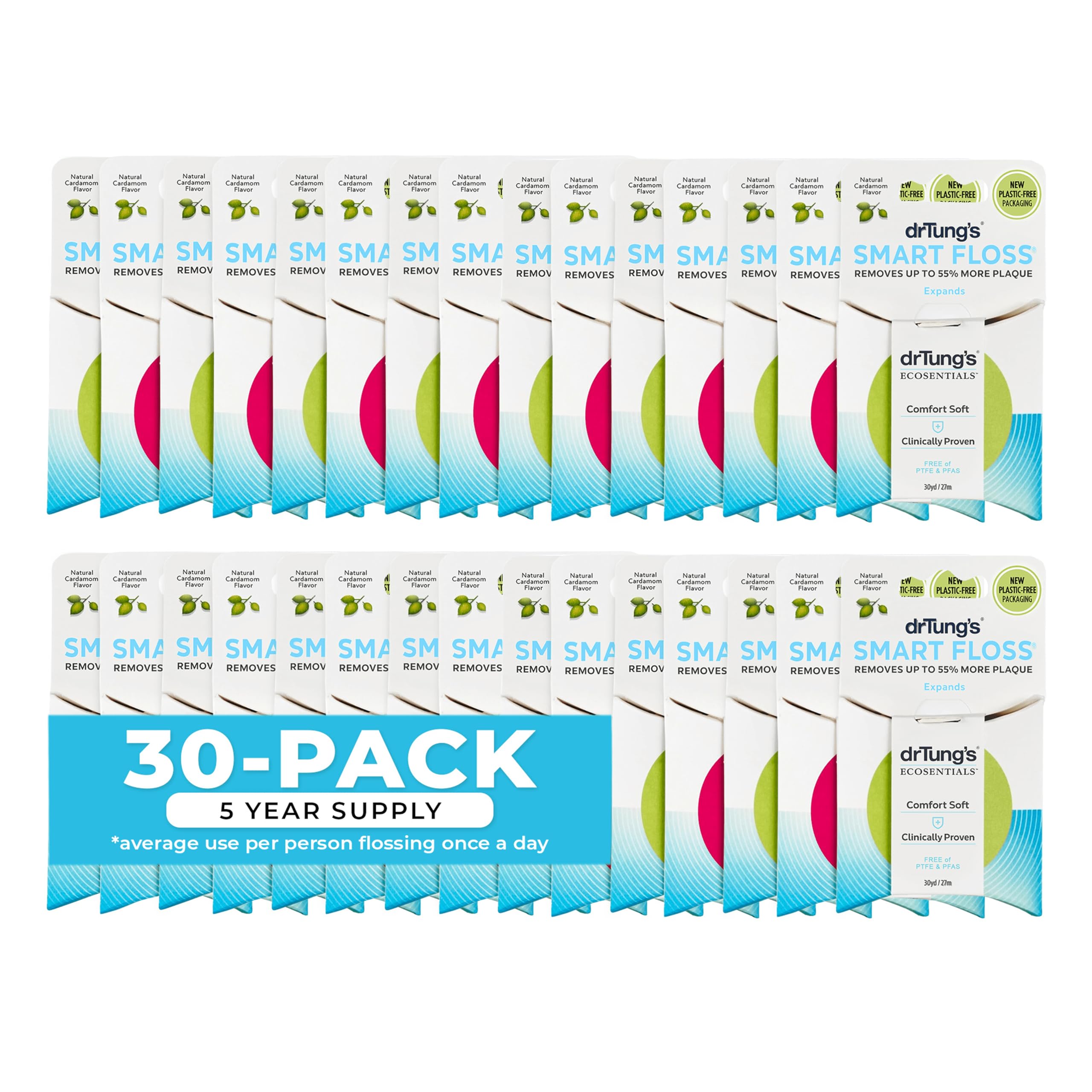 DrTungs Smart Floss - Natural Floss PTFE PFAS Free Floss Gentle on Gums Expands Stretches BPA Free -