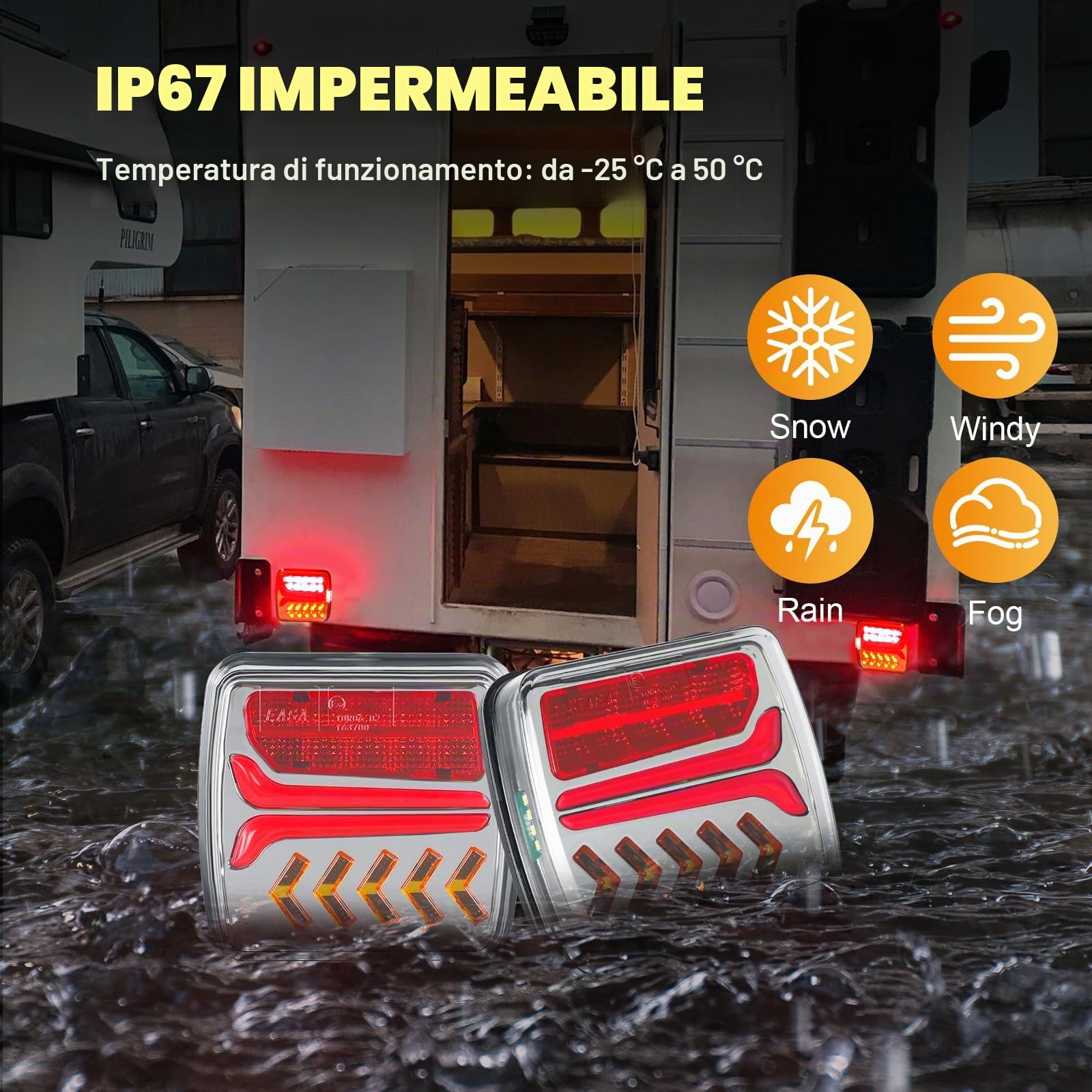 AOHEWEI Luci posteriori per rimorchio senza fili Luci posteriori per camion magnetiche a LED Senza cavo 12V Approvato ECE con spina a 7 pin per rimorchio, camion, roulotte o camion