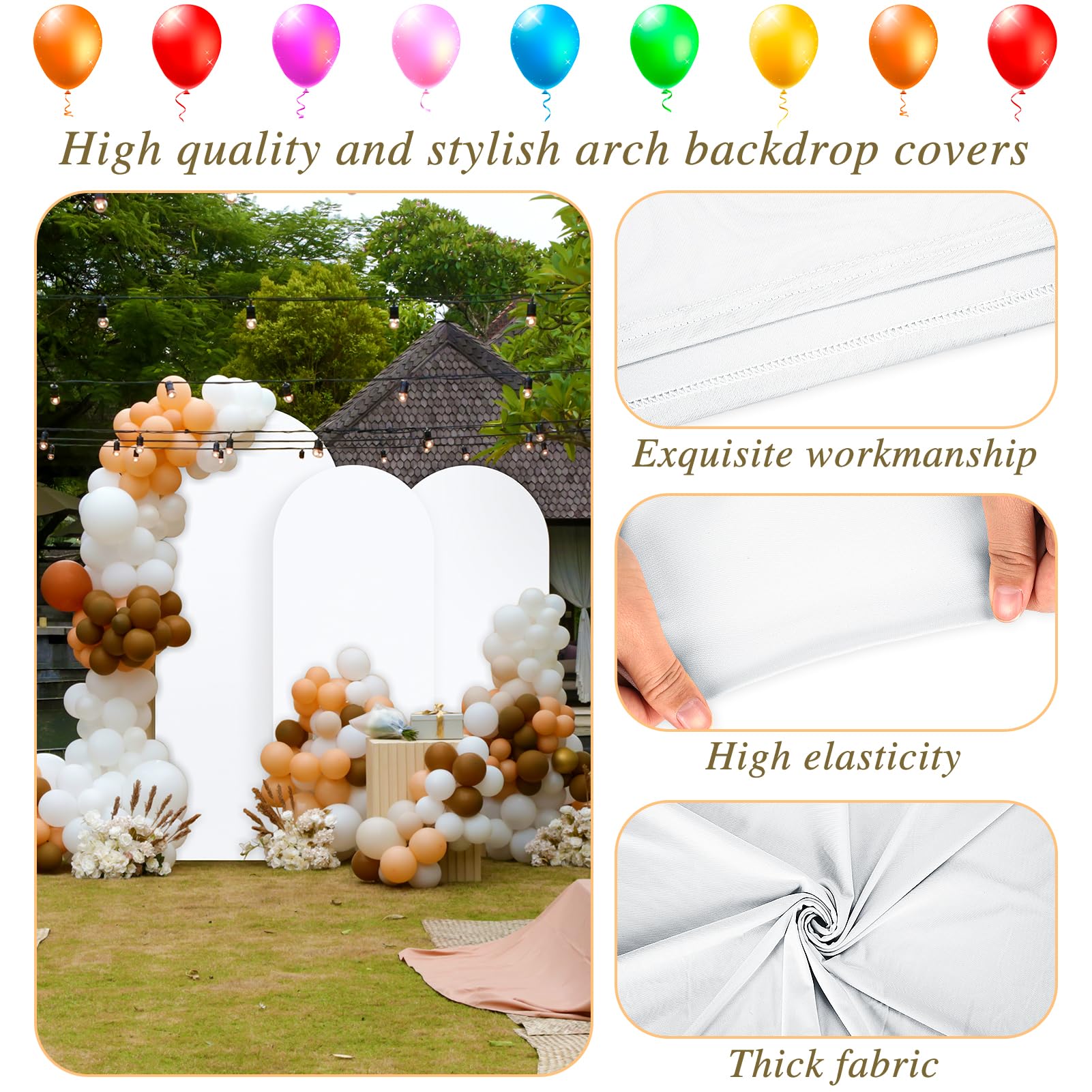 Dofilachy Arch Backdrop Cover - Arch Covers Stretchy Backdrop - Wedding Arch Cover Backdrop Fabric for Arch Backdrop Stand, Set of 3 Spandex Arch Backdrop Cover (White, 7.2FT,6FT,6FT)
