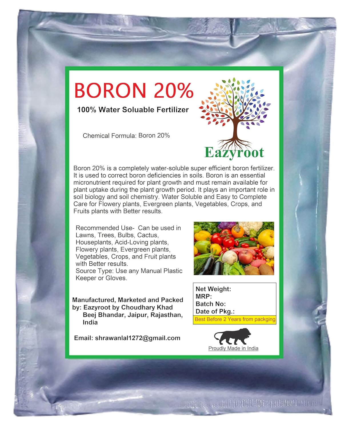Eazyroot BORON 20 Fertilizer for Vegetables Flowers Fruits Plant, 100