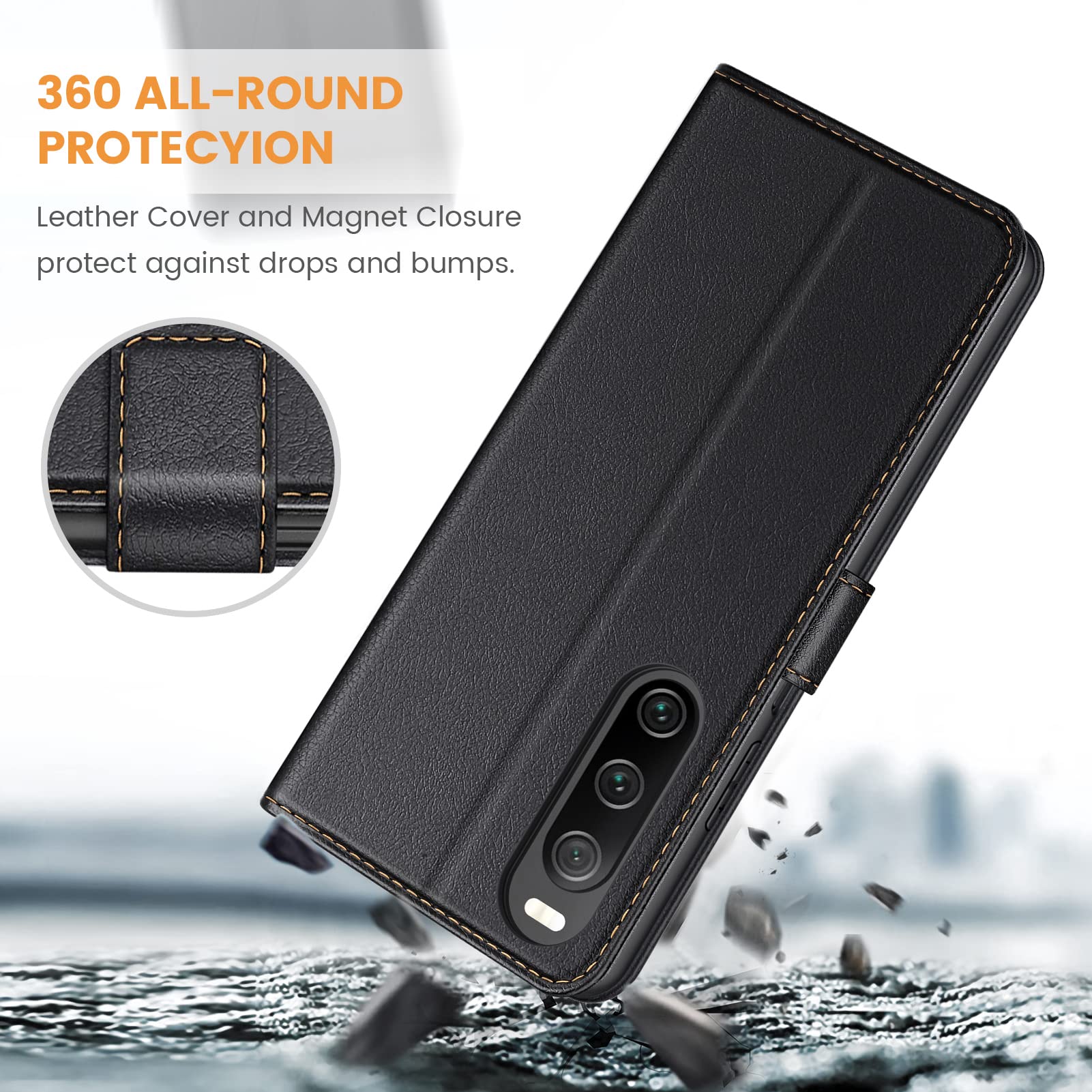 Ganbary Cover compatibile con Sony Xperia 10 V, Premium Pelle PU