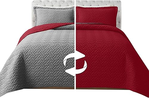 Elegant Comfort Juego de colcha reversible acolchada de 3 piezas con fundas de almohada, exquisitas costuras majestuosas para todas las estaciones,
