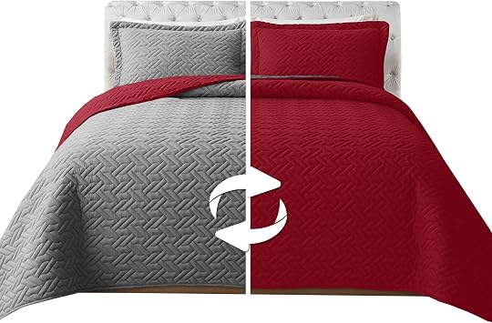 Elegant Comfort 3PC Quilted Reversible Coverlet Set, Twin, Burgundy/Gray